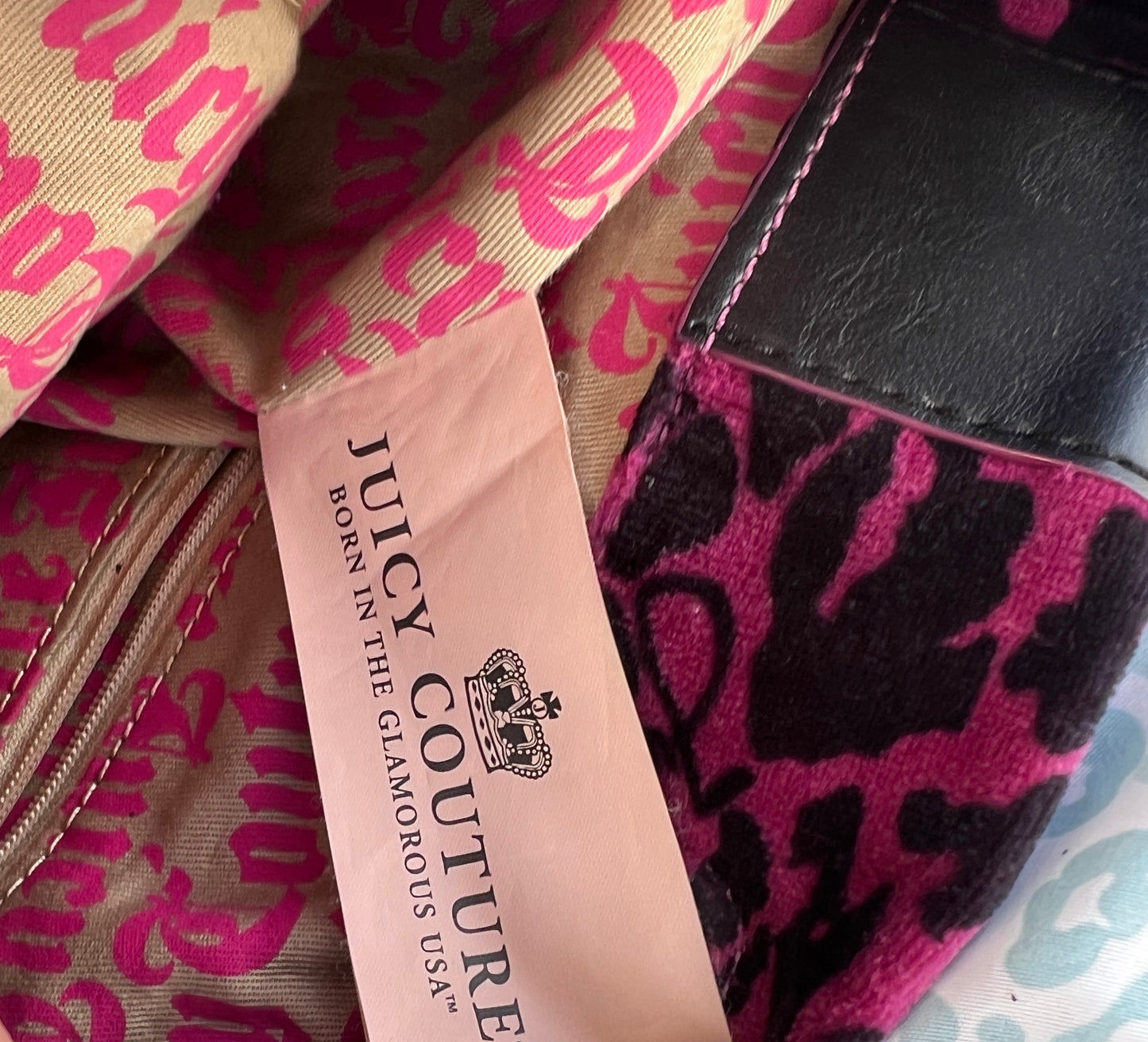Vintage Pink Juicy Couture Purse Tote Bag Leopard Print Velour Y2K Charm Cheetah