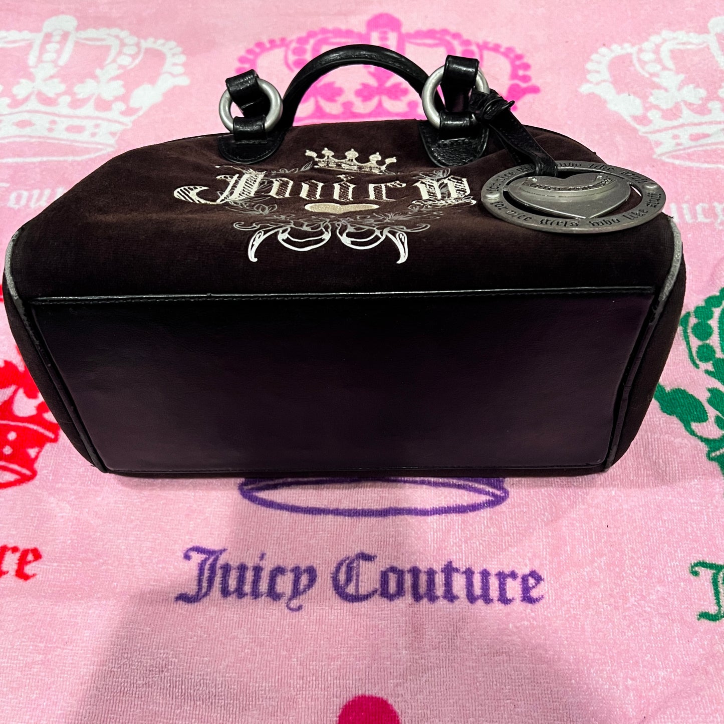 Vintage Black Juicy Couture Purse Bowler Bag Satchel Handbag Velour Y2K
