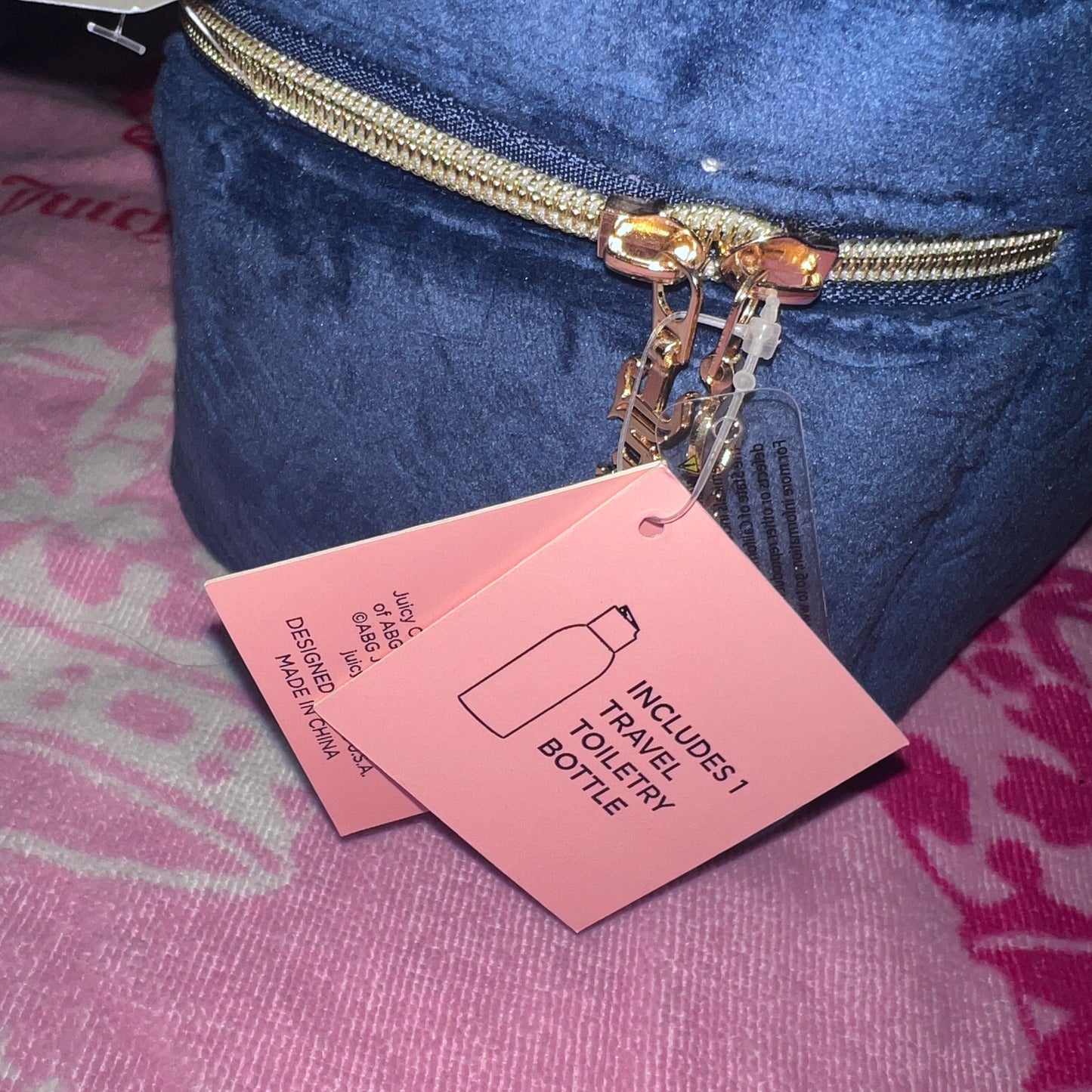 New Blue Juicy Couture Train Case Makeup Bag Velvet Cosmetic Purse
