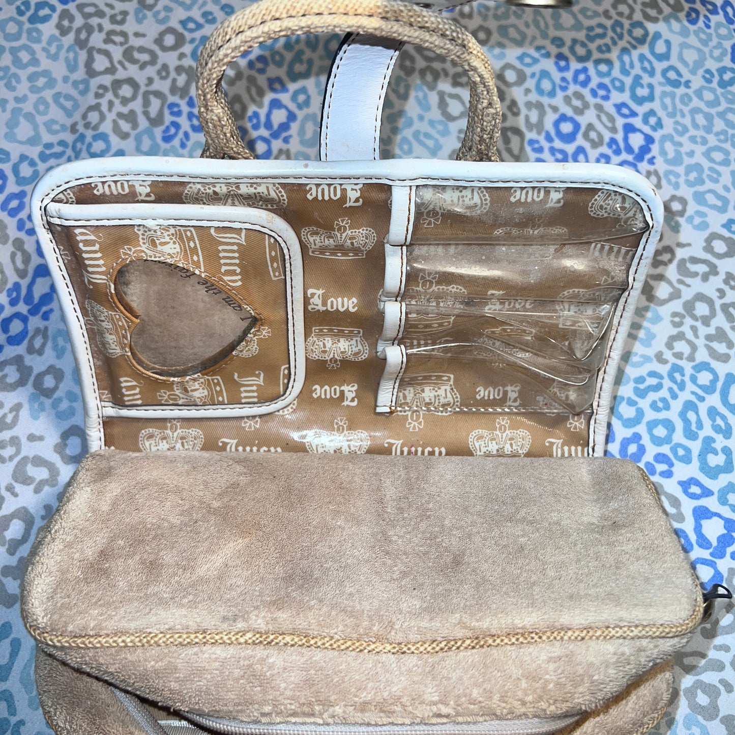 Vintage Tan Juicy Couture Makeup Bag Cosmetic Travel Case Y2K Terry Cloth