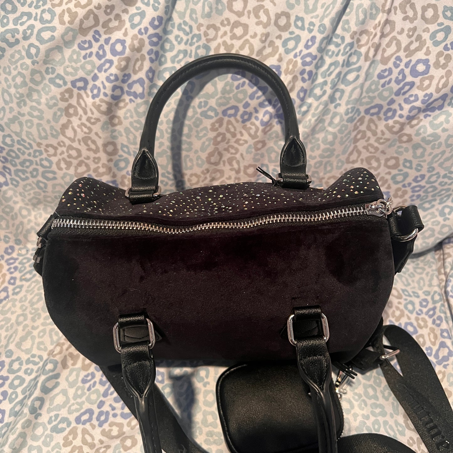 New Black Juicy Couture Satchel Bag Purse Crossbody Velvet Rhinestone MSRP $99