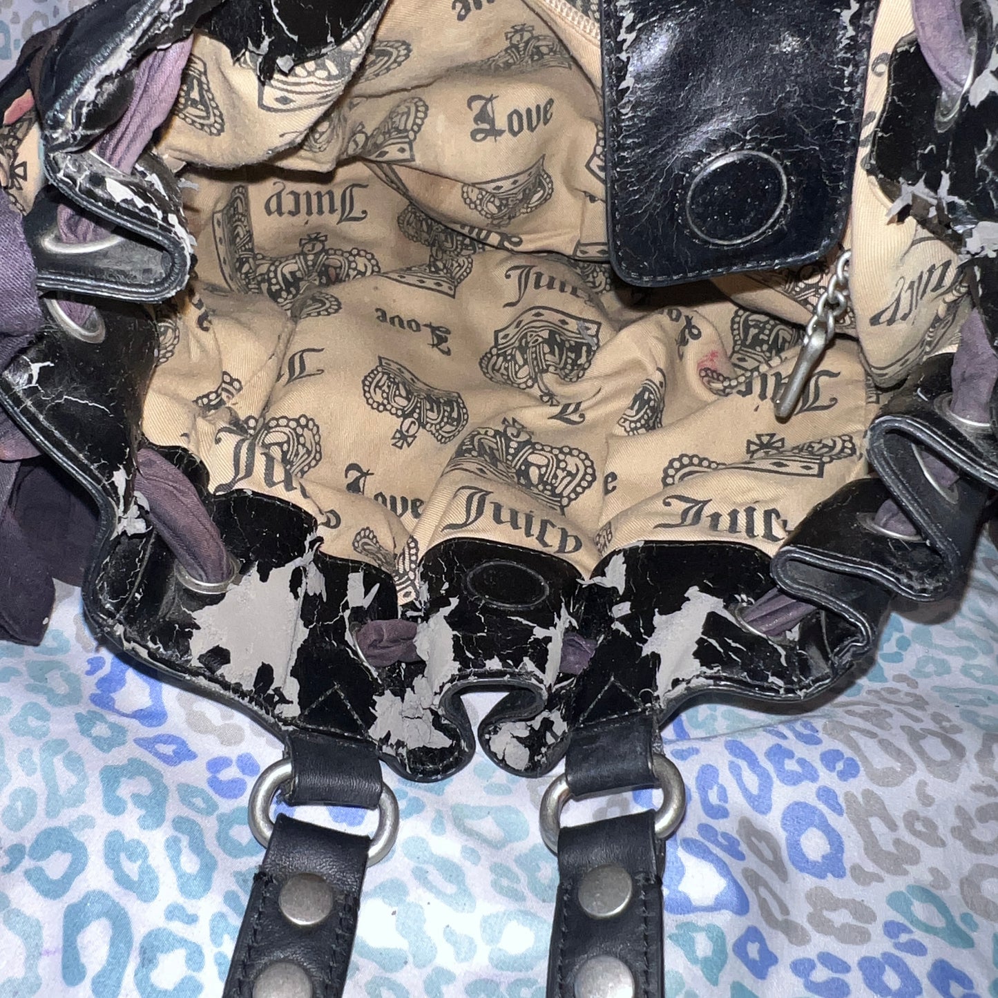 Vintage Black Juicy Couture Purse Daydreamer Tote Bag Scottie Dog Handbag Velour