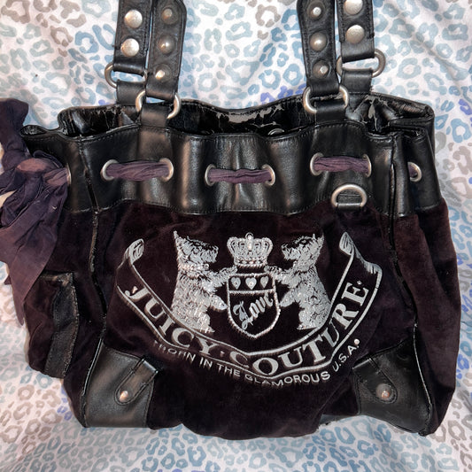 Vintage Black Juicy Couture Purse Daydreamer Tote Bag Scottie Dog Handbag Velour