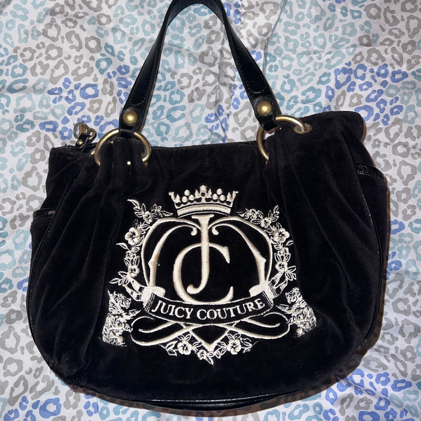 Vintage Black Juicy Couture Handbag Satchel Bag Purse Velour Y2K