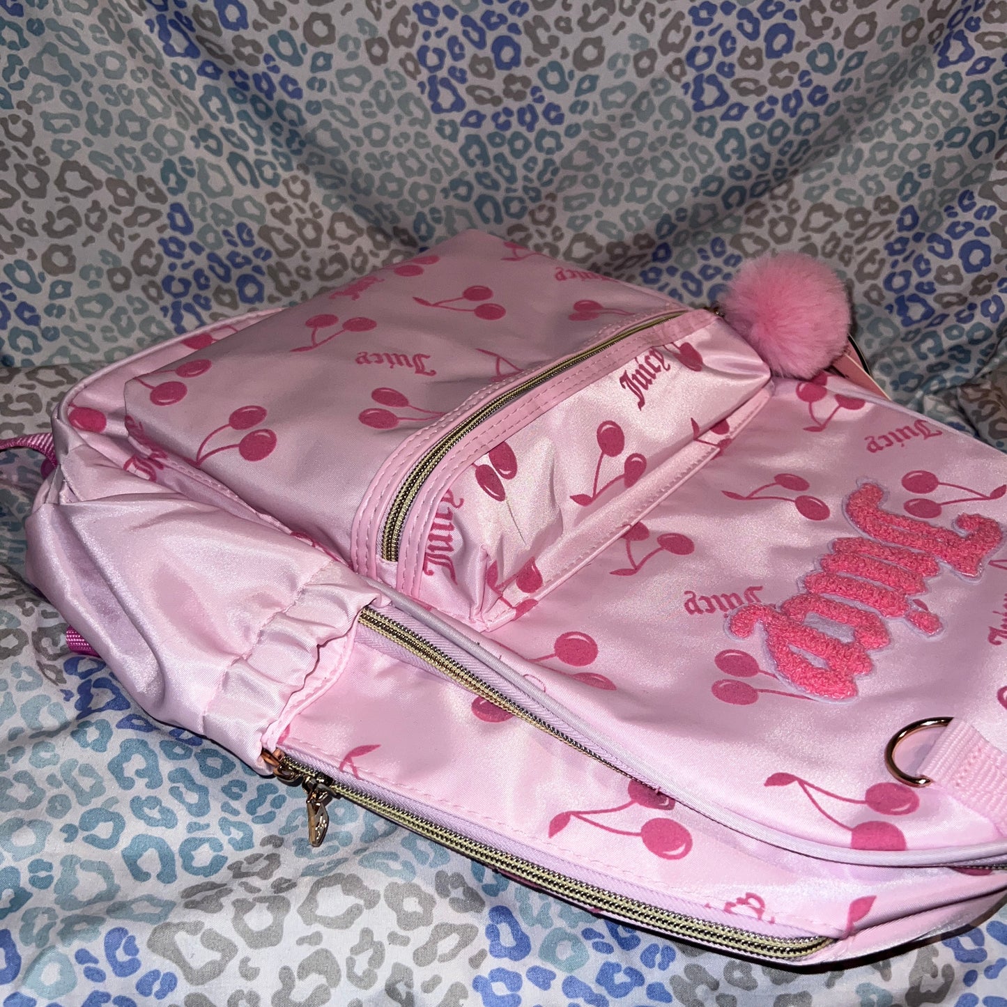 New Pink Cherry Juicy Couture Backpack Weekender Travel Purse Large Book Bag