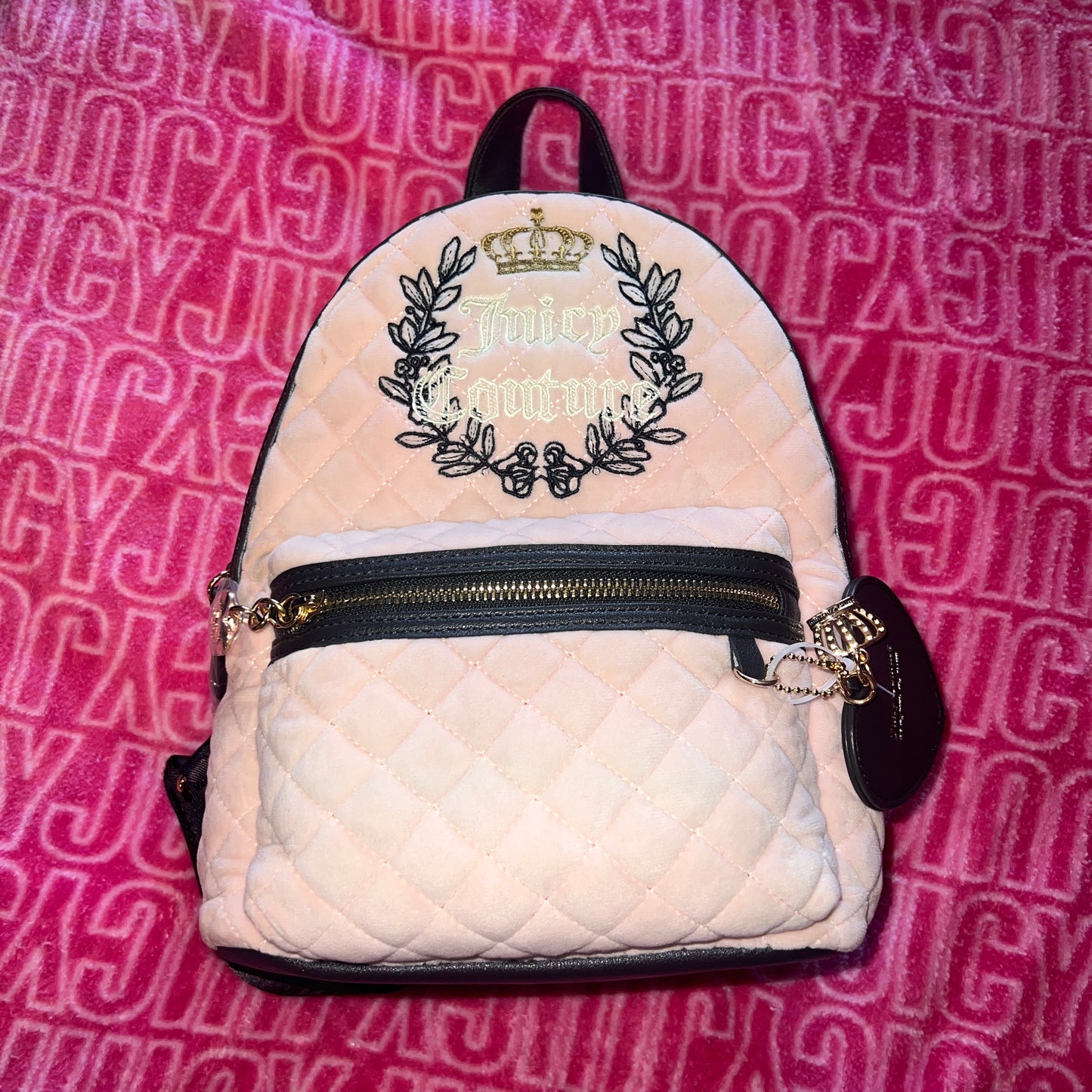 New Light Pink Beige Juicy Couture Mini Backpack Purse Bag Velvet Royal Moment