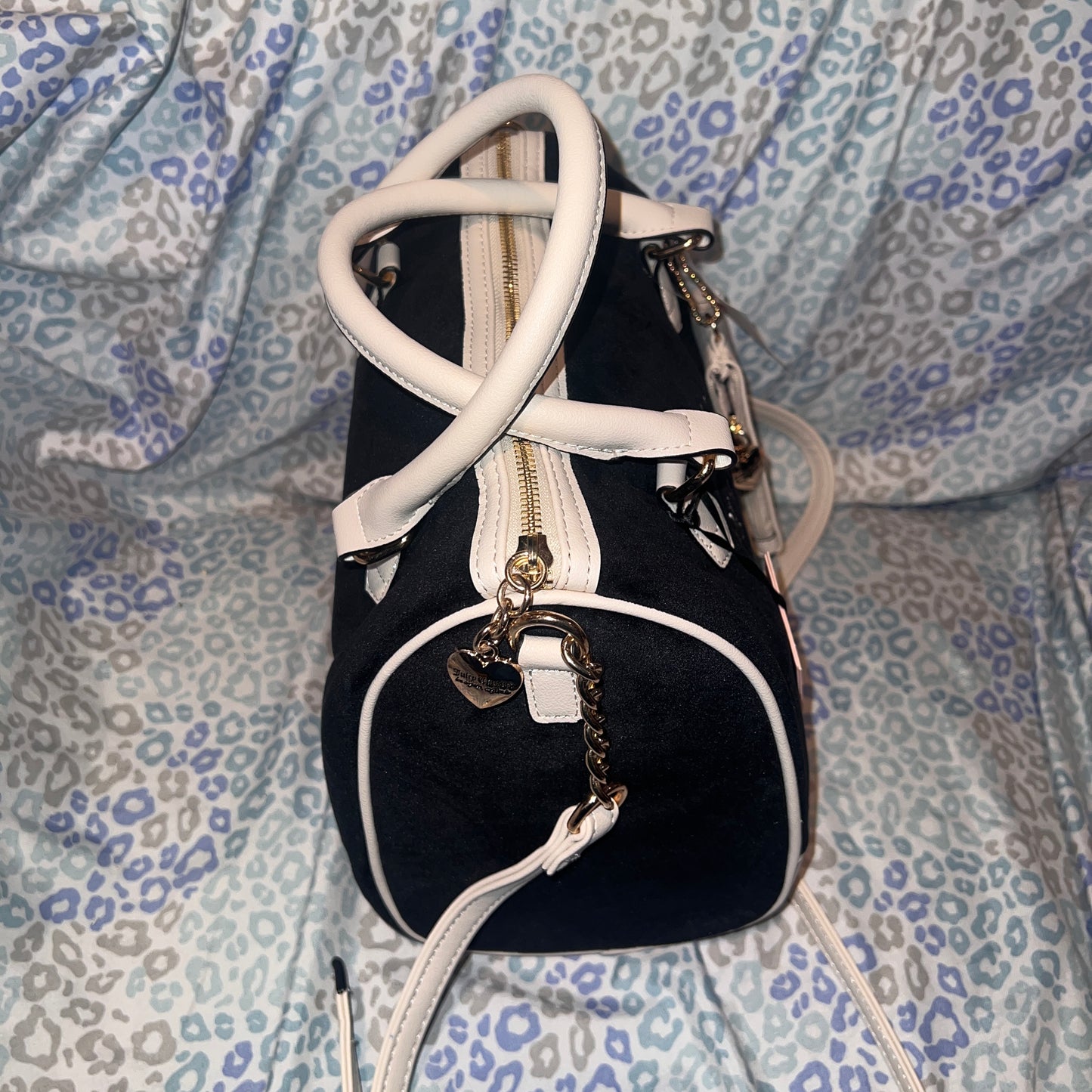 New White Black Juicy Couture Handbag Bag Purse Heritage Satchel Velvet MSRP $99