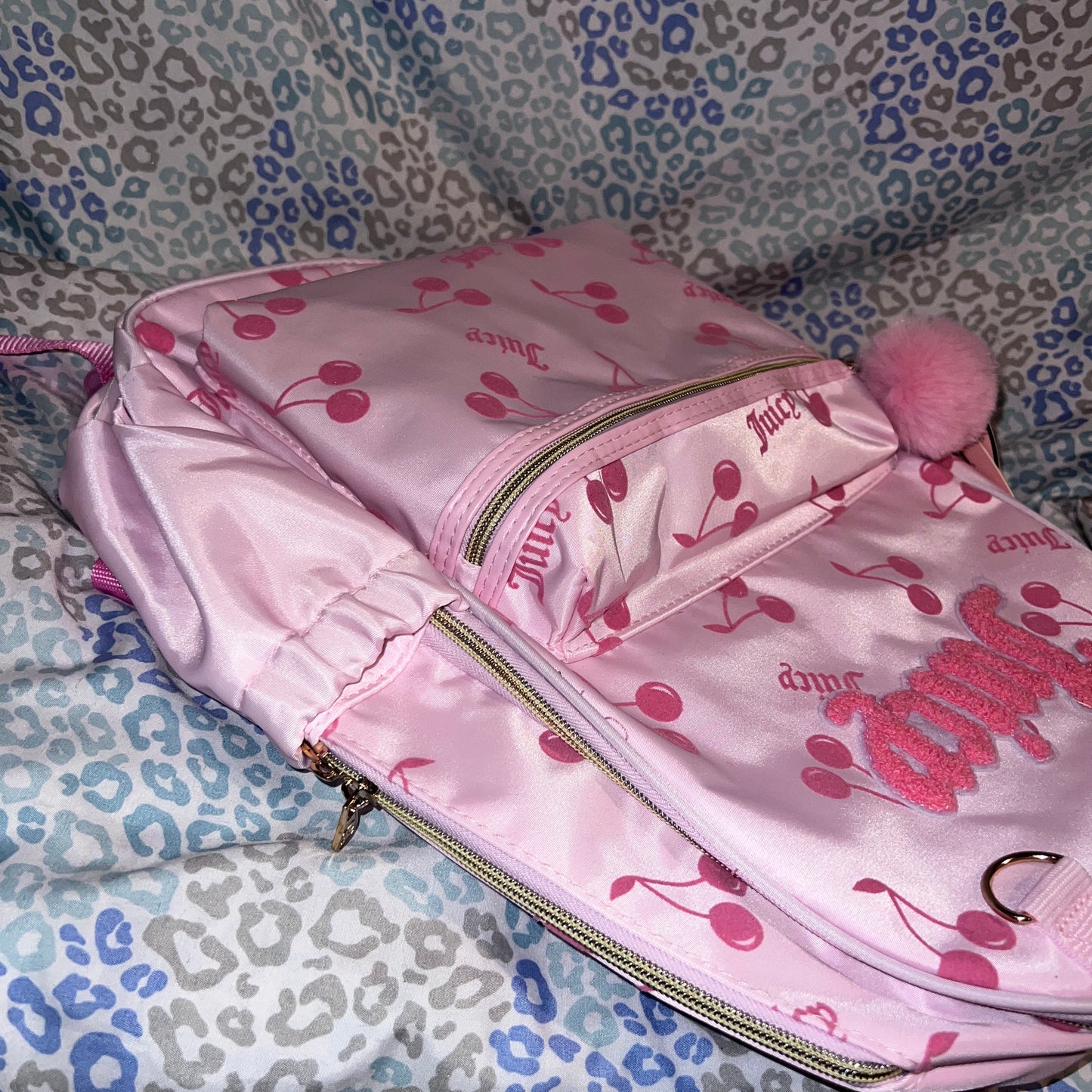 New Pink Cherry Juicy Couture Backpack Weekender Travel Purse Large Book Bag