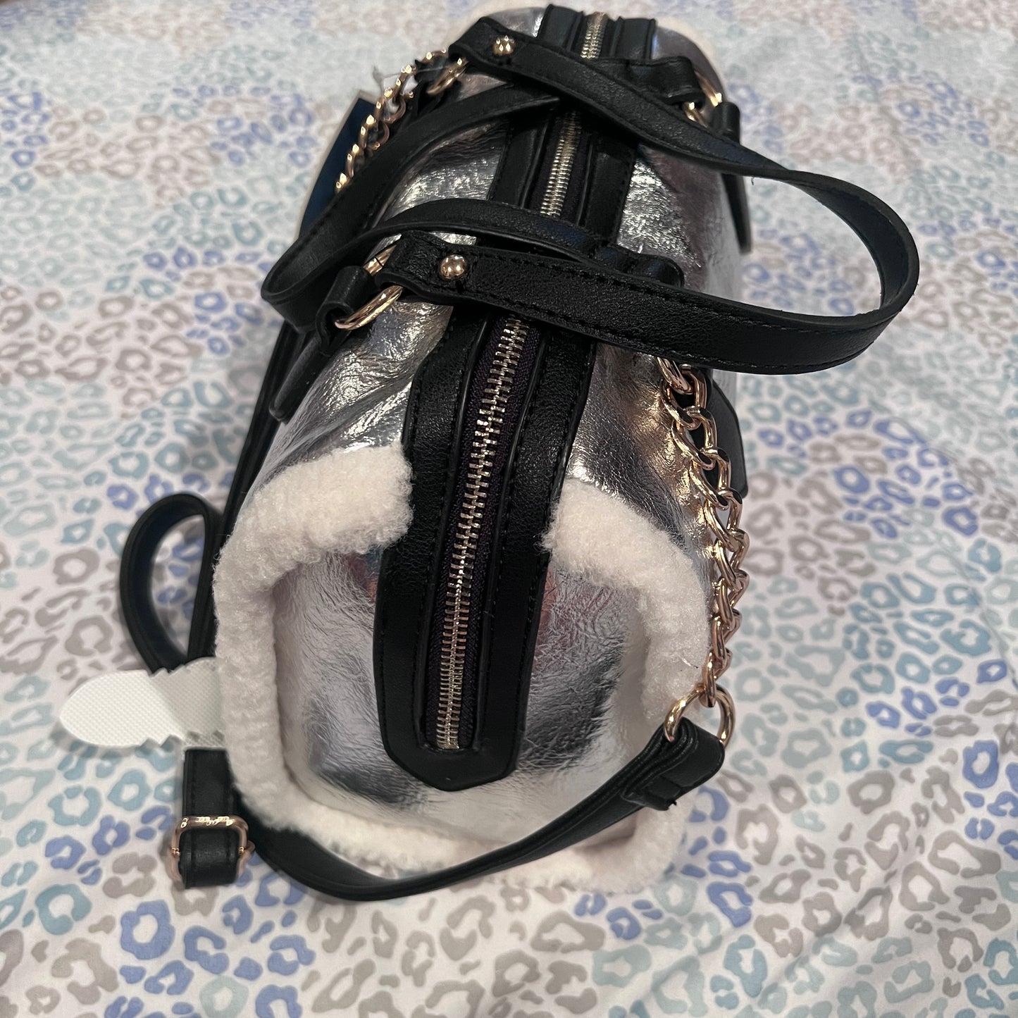 New Silver Juicy Couture Purse Bag Handbag Shear Genius Satchel Sherpa MSRP $99