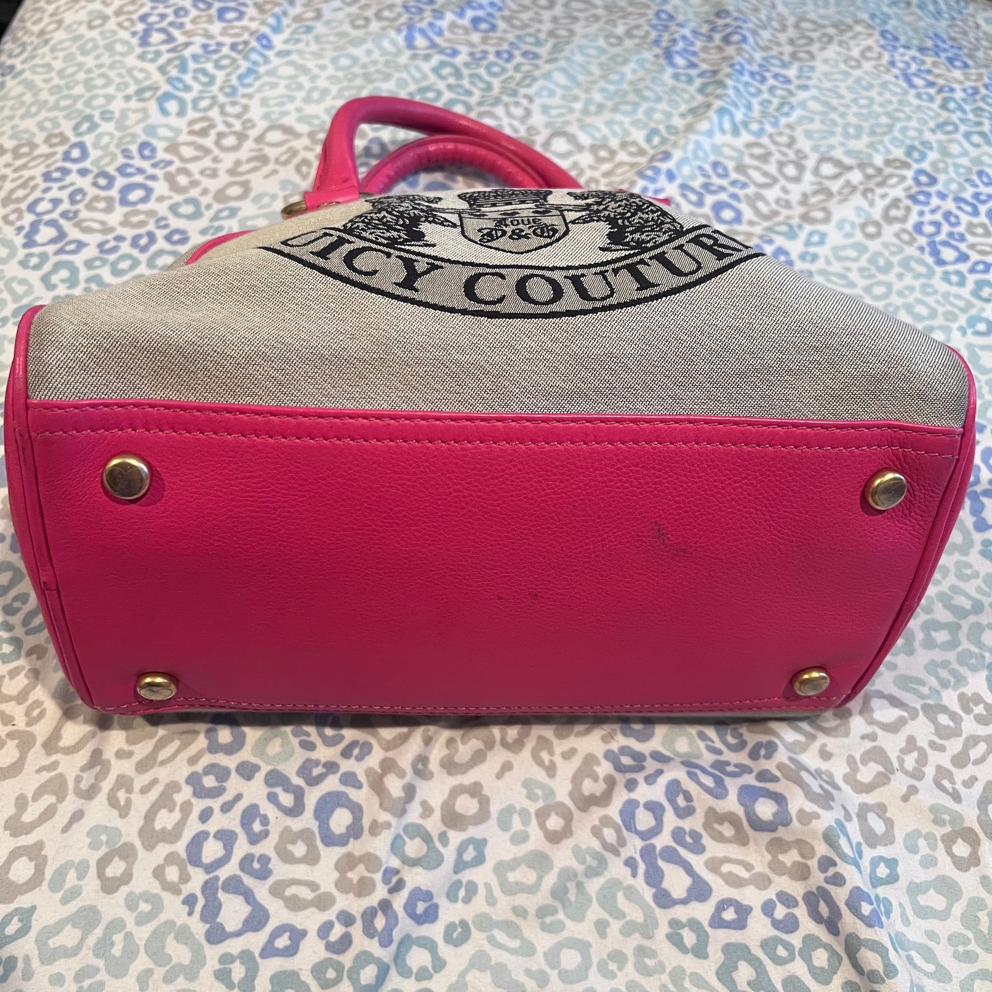 Vintage Pink Grey Juicy Couture Bowler Bag Handbag Purse Satchel Scottie Dog Y2K
