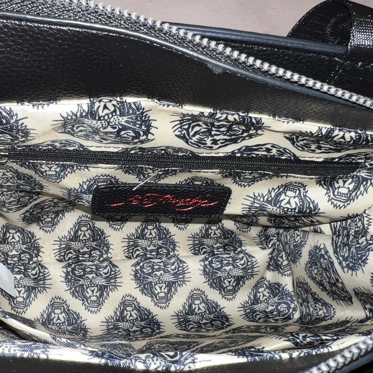 New Black Ed Hardy Crossbody Purse Bag Tattoo Y2K Heart Rose Skull MSRP $75