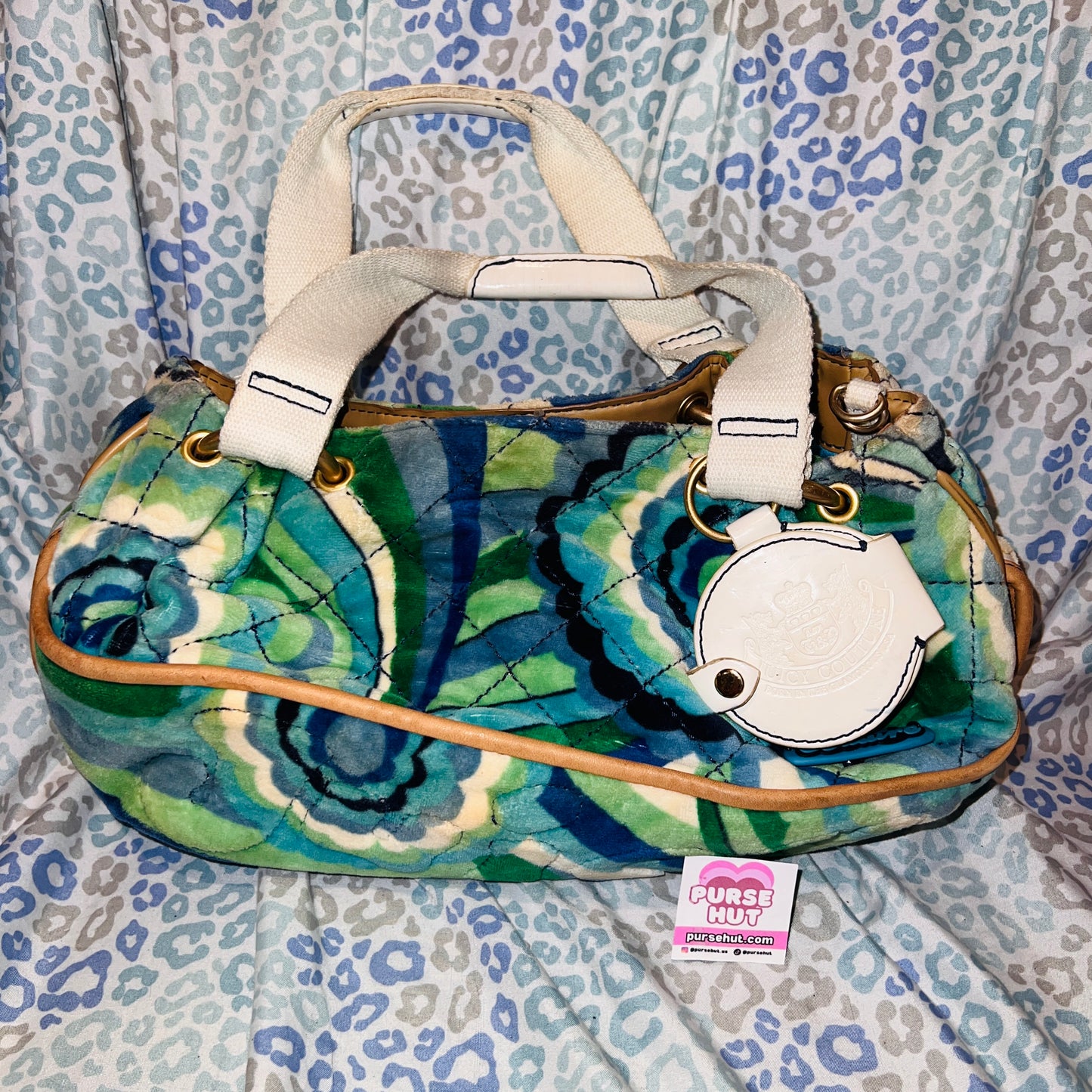Vintage Blue Juicy Couture Purse Handbag Shoulder Bag Velvet Paisley Y2K Mcbling