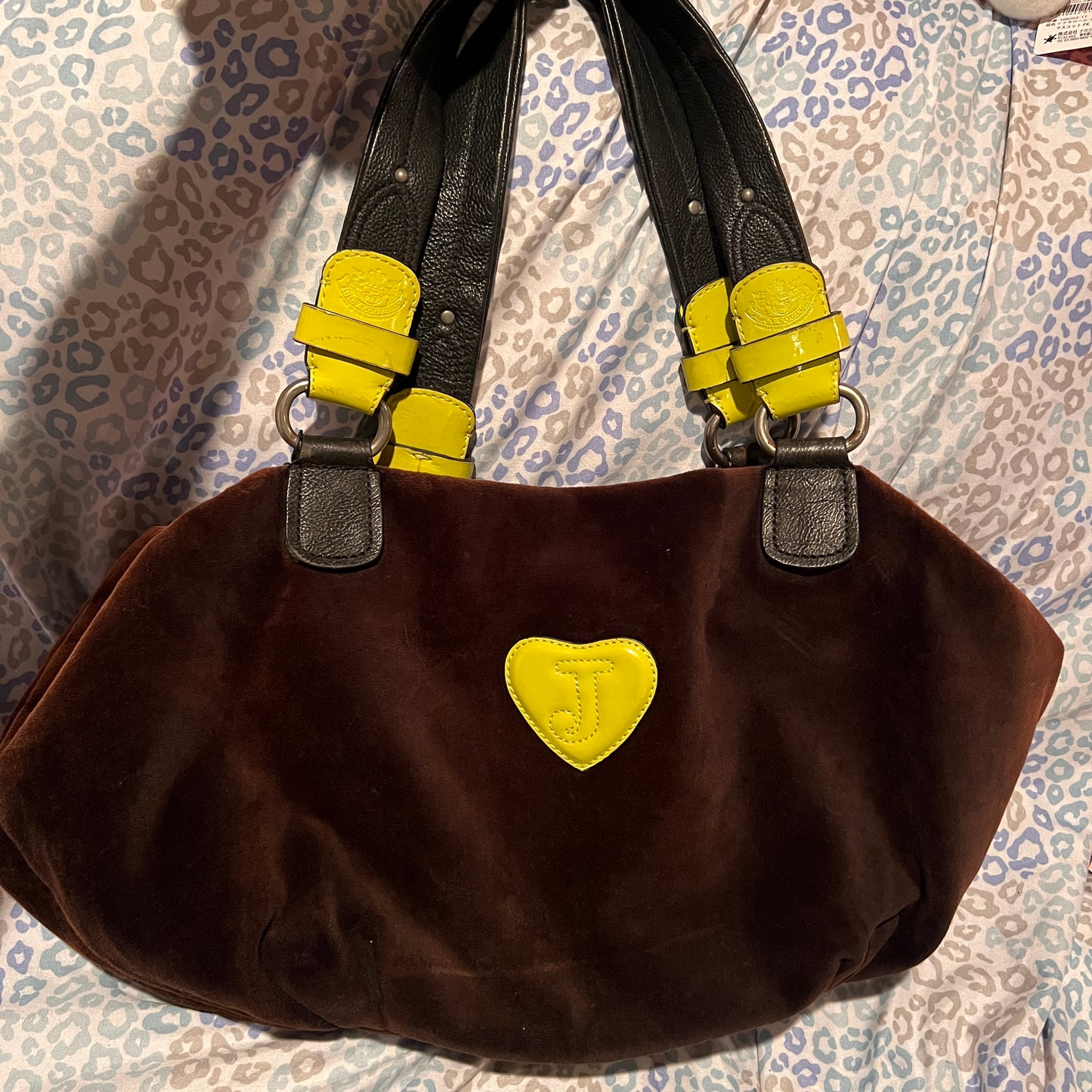Vintage Yellow Black Juicy Couture Purse Tote Bag Handbag Velour Y2K Scottie Dog