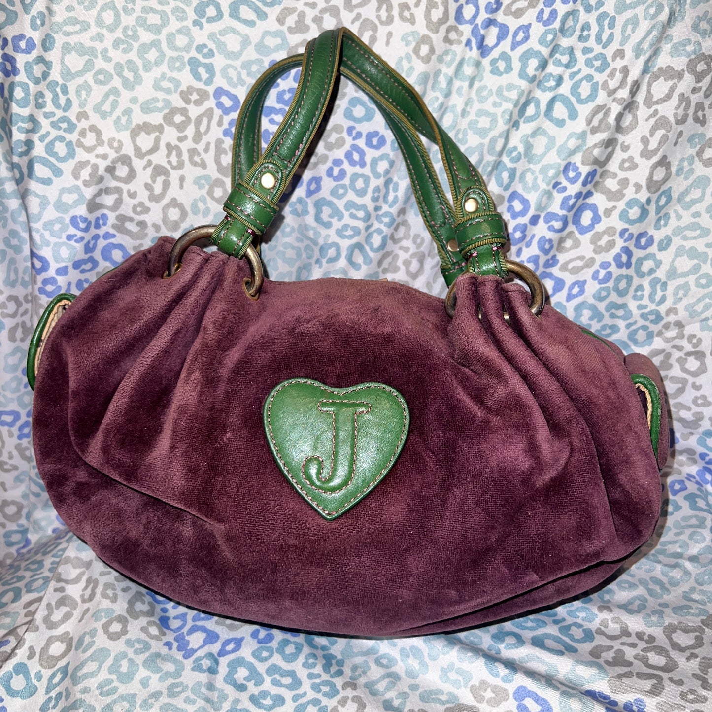 Vintage Green Purple Juicy Couture Purse Satchel Bag Handbag Velvet Y2K