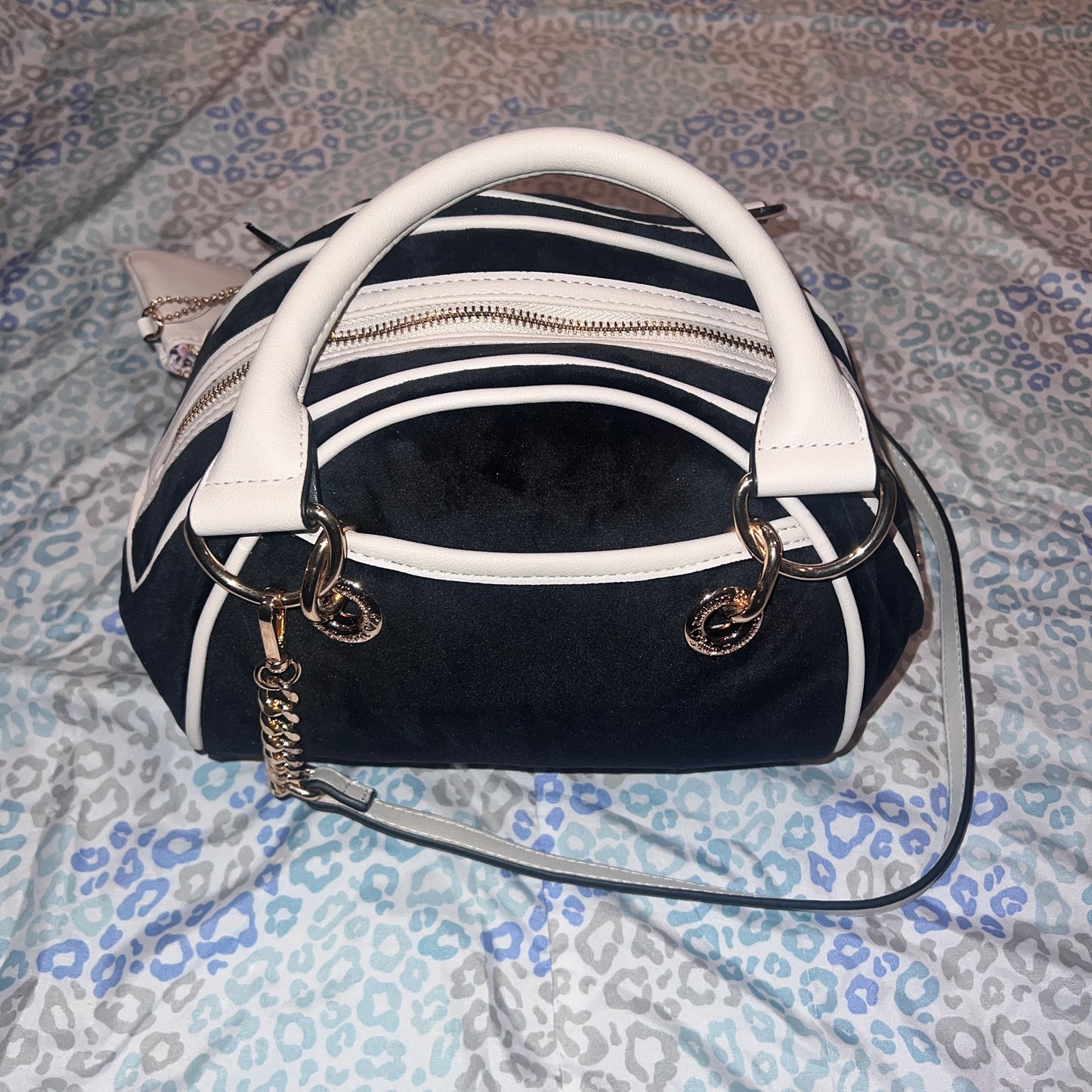 New Black Juicy Couture Purse Bowler Bag Satchel Velour Vintage Style Mcbling