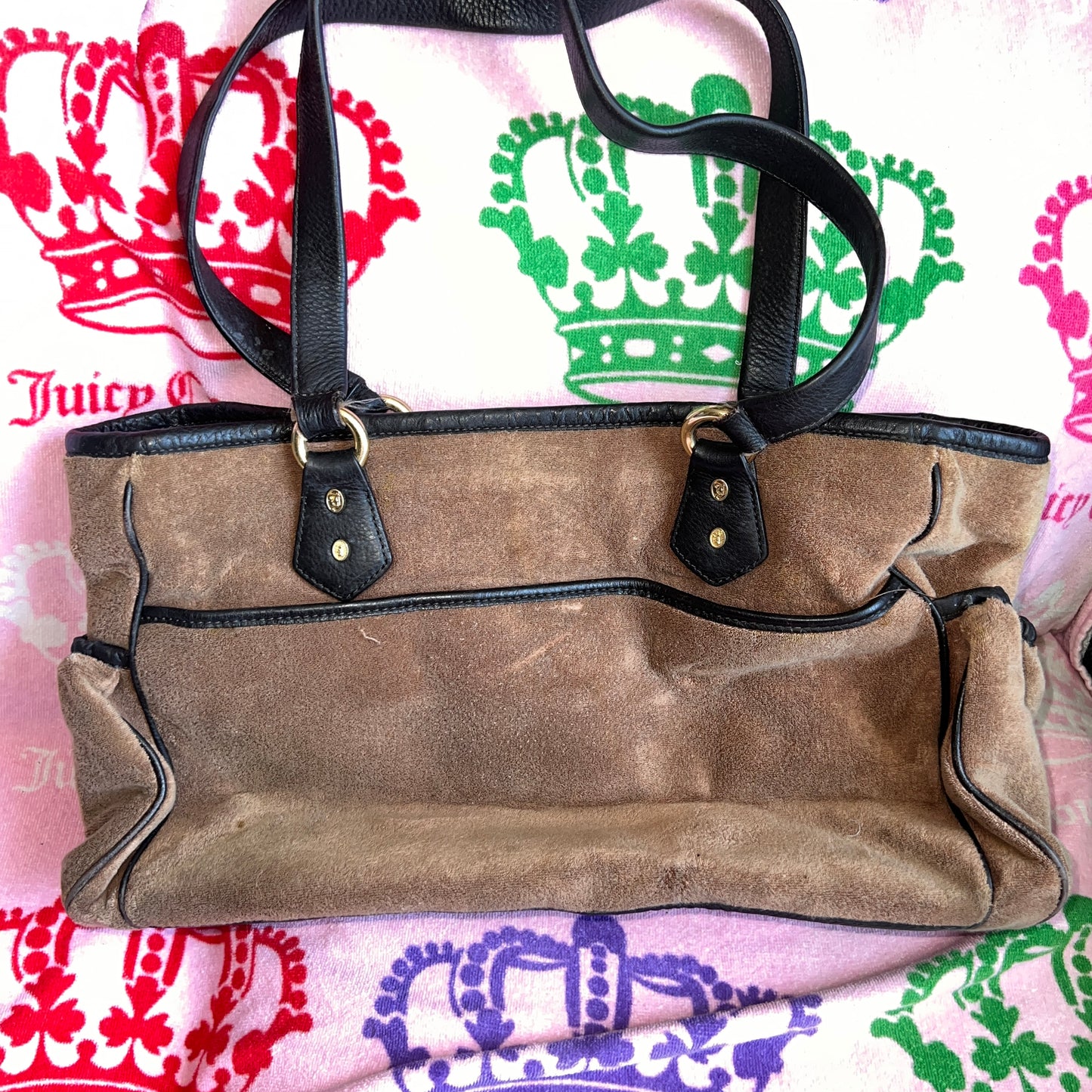 Vintage Brown Juicy Couture Handbag Purse Diaper Tote Baby Bag Y2K Terry Floral