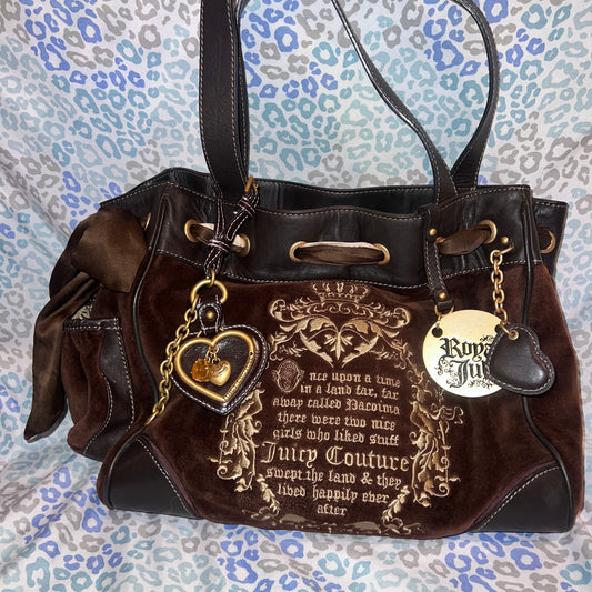 Vintage Dark Brown Juicy Couture Daydreamer Tote Bag Velour Fairy Tale Y2K Purse