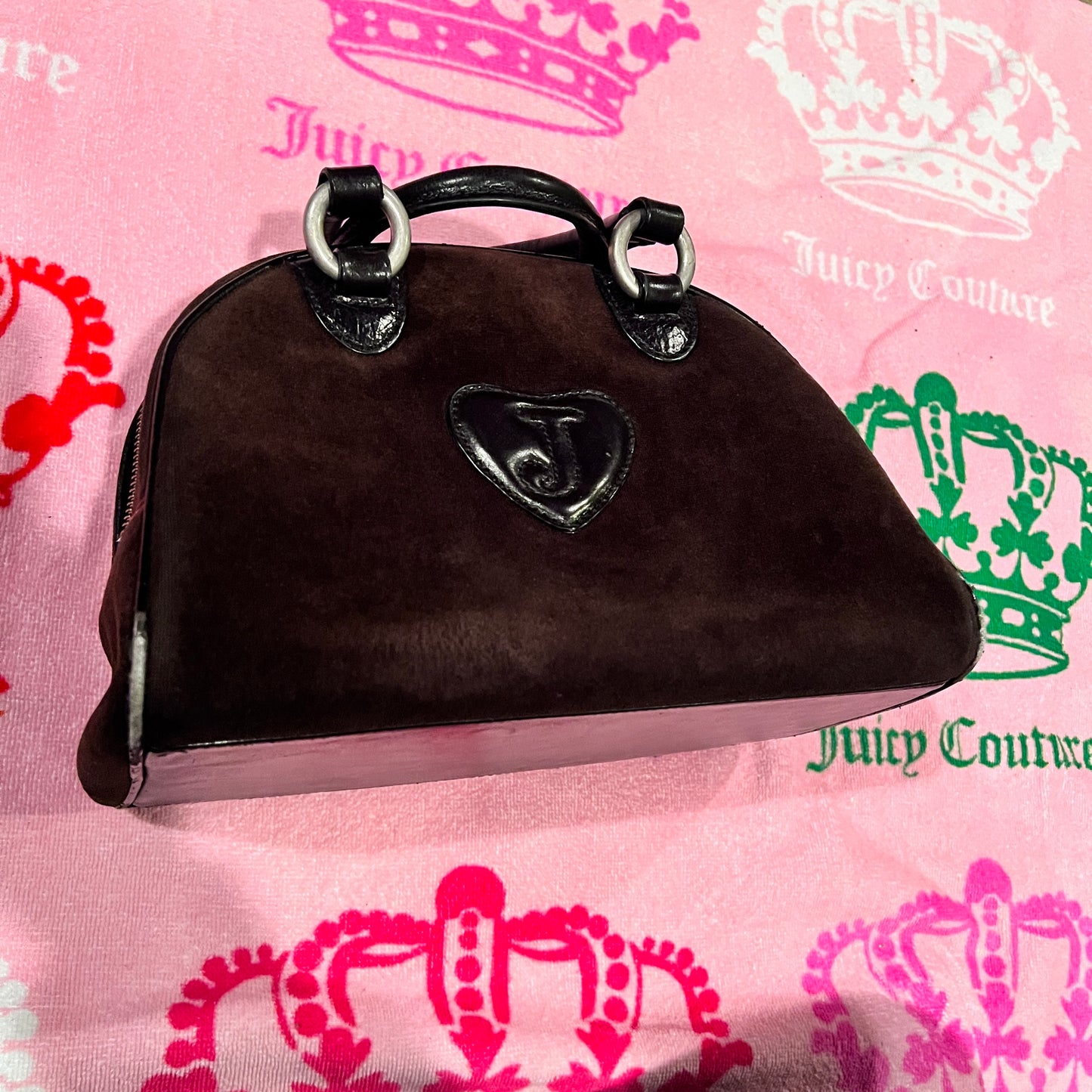 Vintage Black Juicy Couture Purse Bowler Bag Satchel Handbag Velour Y2K