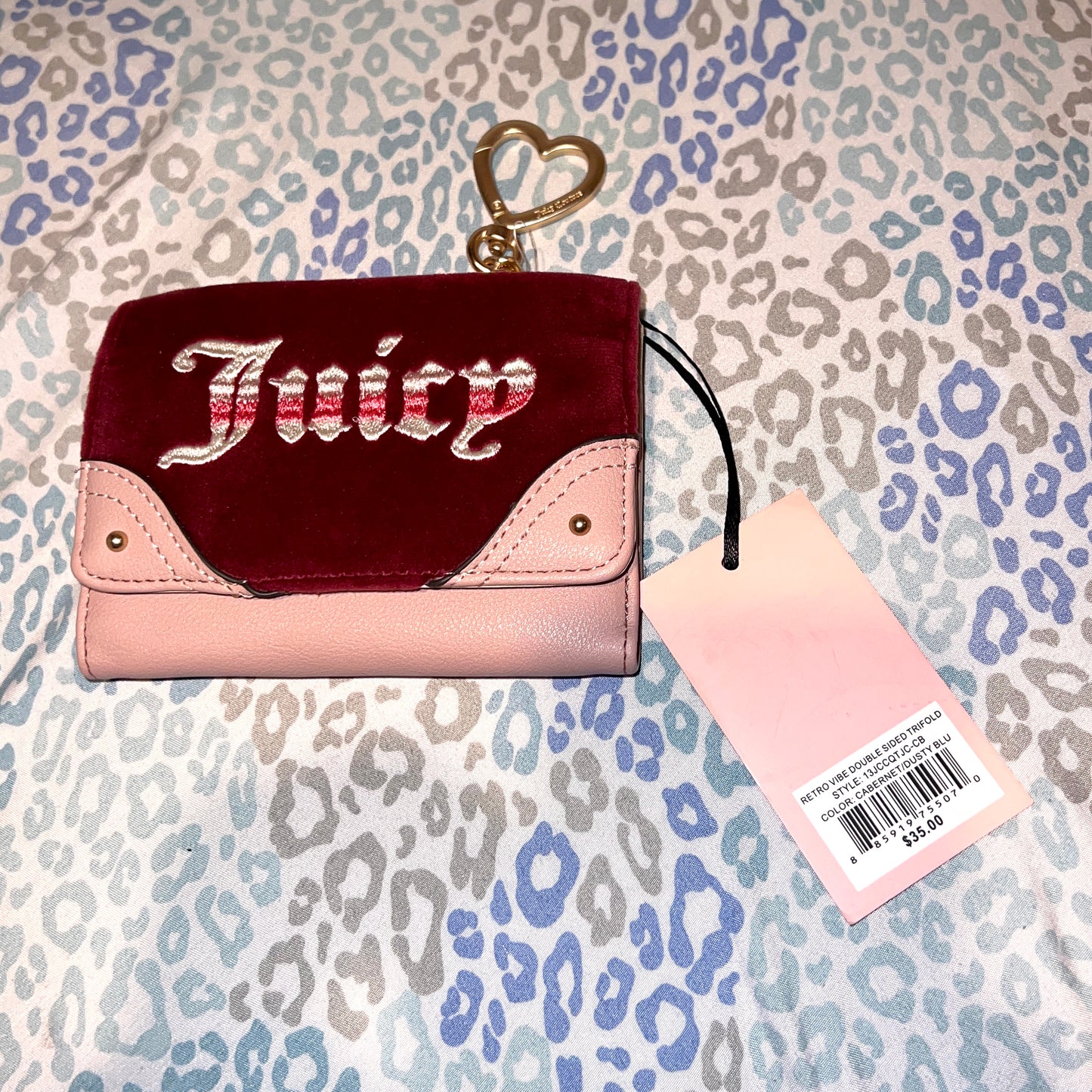 New Pink Maroon Juicy Couture Crossbody Purse + Wallet NWT Bag Velour Retro Vibe