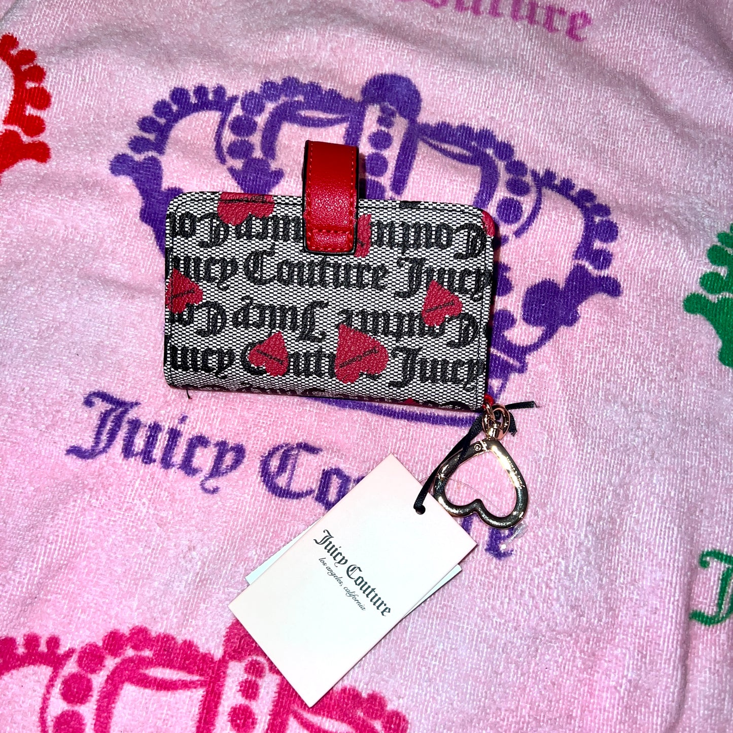 New Red Grey Black Juicy Couture Wallet Card Case Holder Follow Your Heart Tab