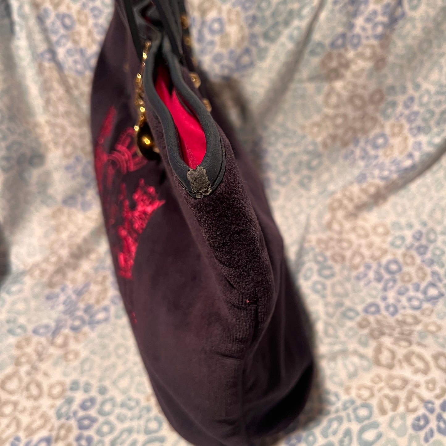Vintage Pink Black Juicy Couture Purse Pammy Tote Bag Velour Scottie Dog Y2K