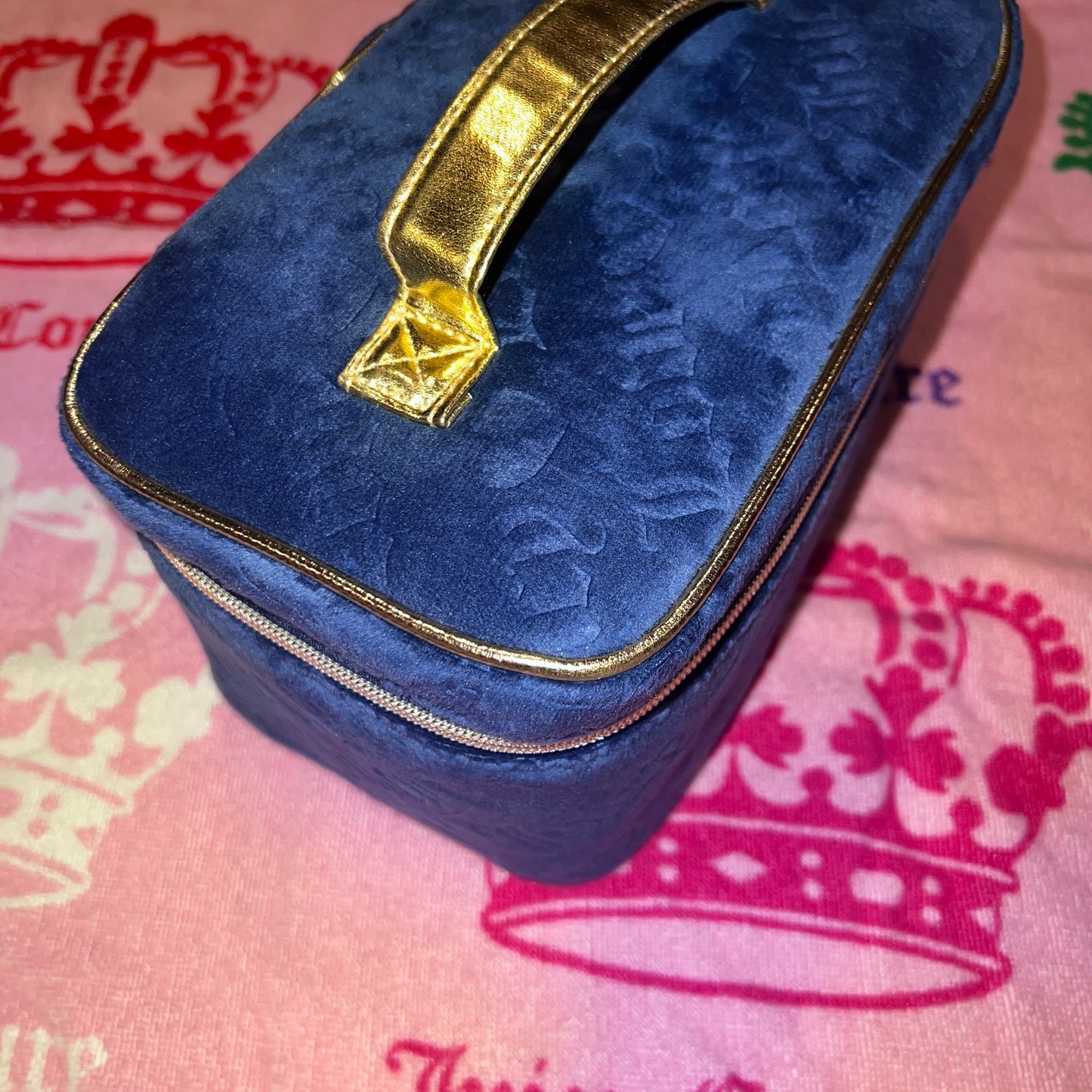 New Blue Juicy Couture Train Case Makeup Bag Velvet Cosmetic Purse
