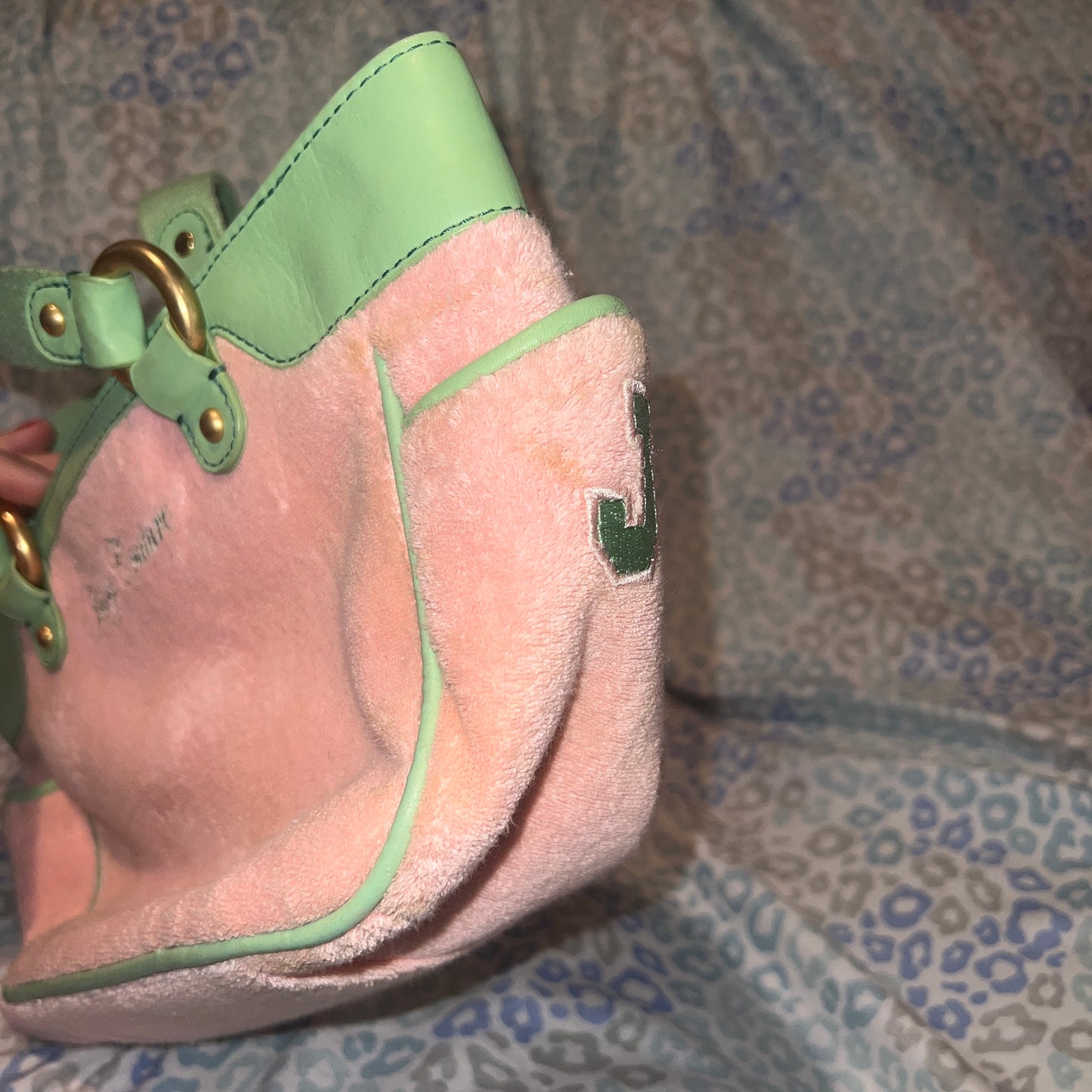 Vintage Green Pink Juicy Couture Bag Purse Handbag Terry Cloth Juicy Girls Rule