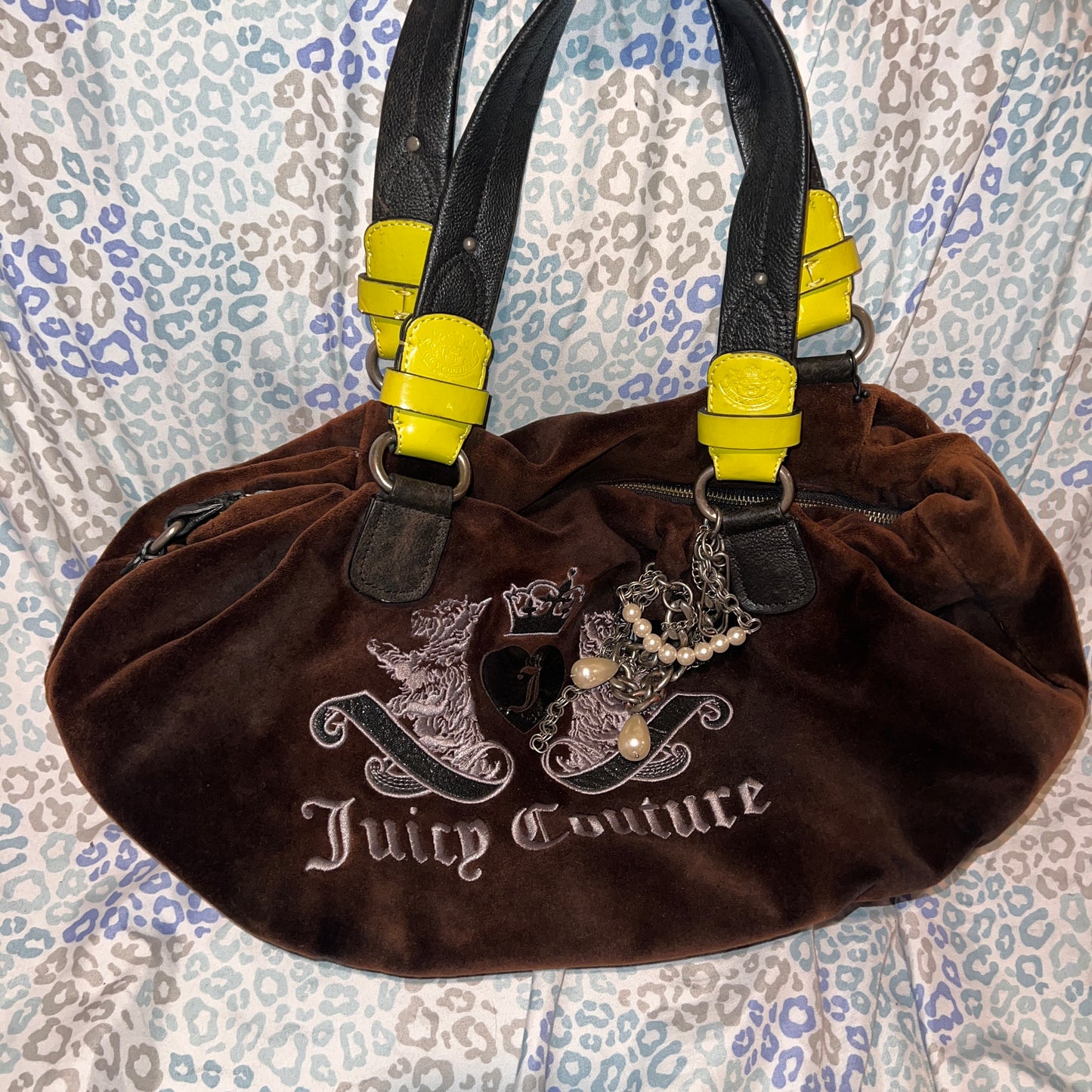 Vintage Yellow Black Juicy Couture Purse Tote Bag Handbag Velour Y2K Scottie Dog