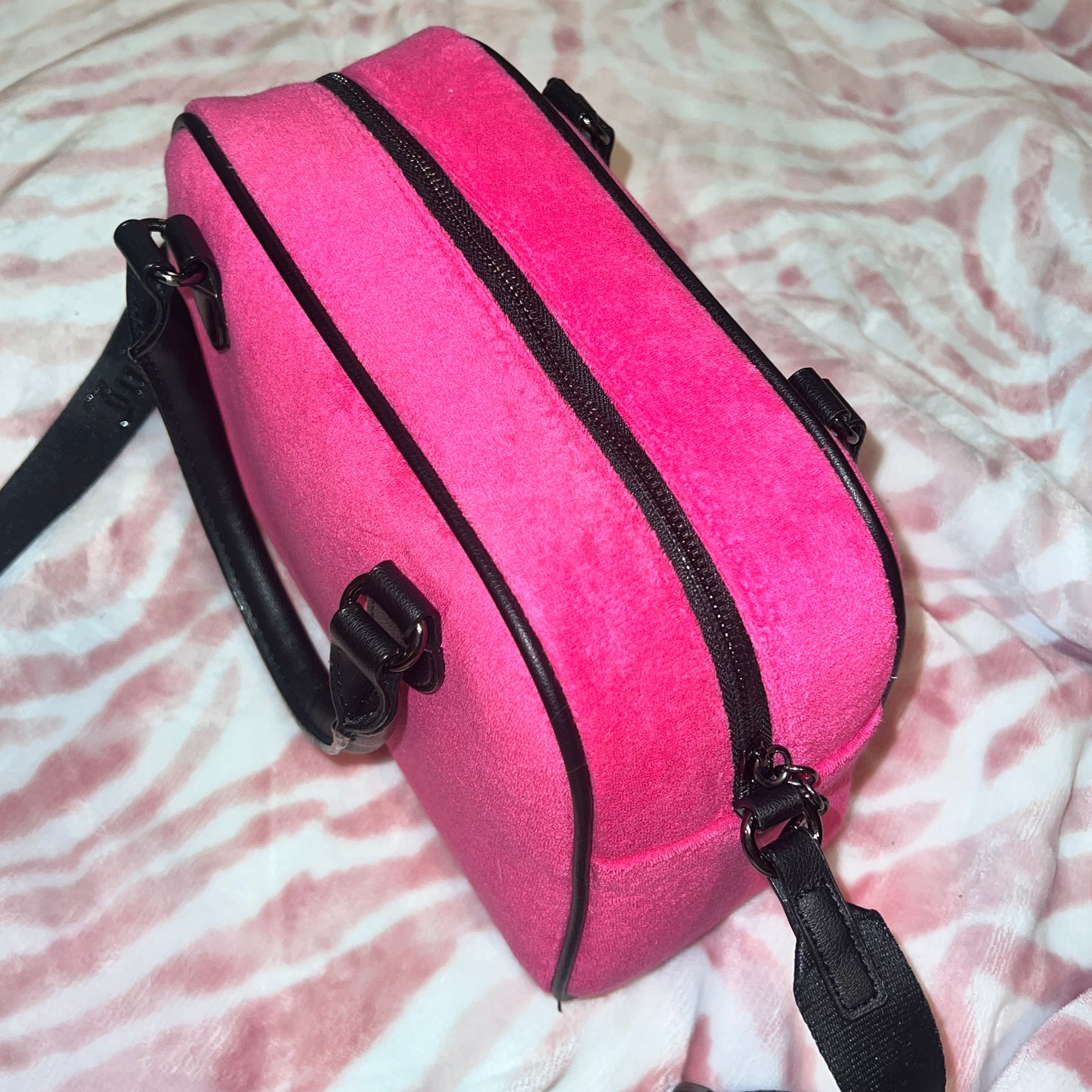 New Hot Pink Juicy Couture Purse Terry Cloth Raising Star Bowler Bag MSRP $89