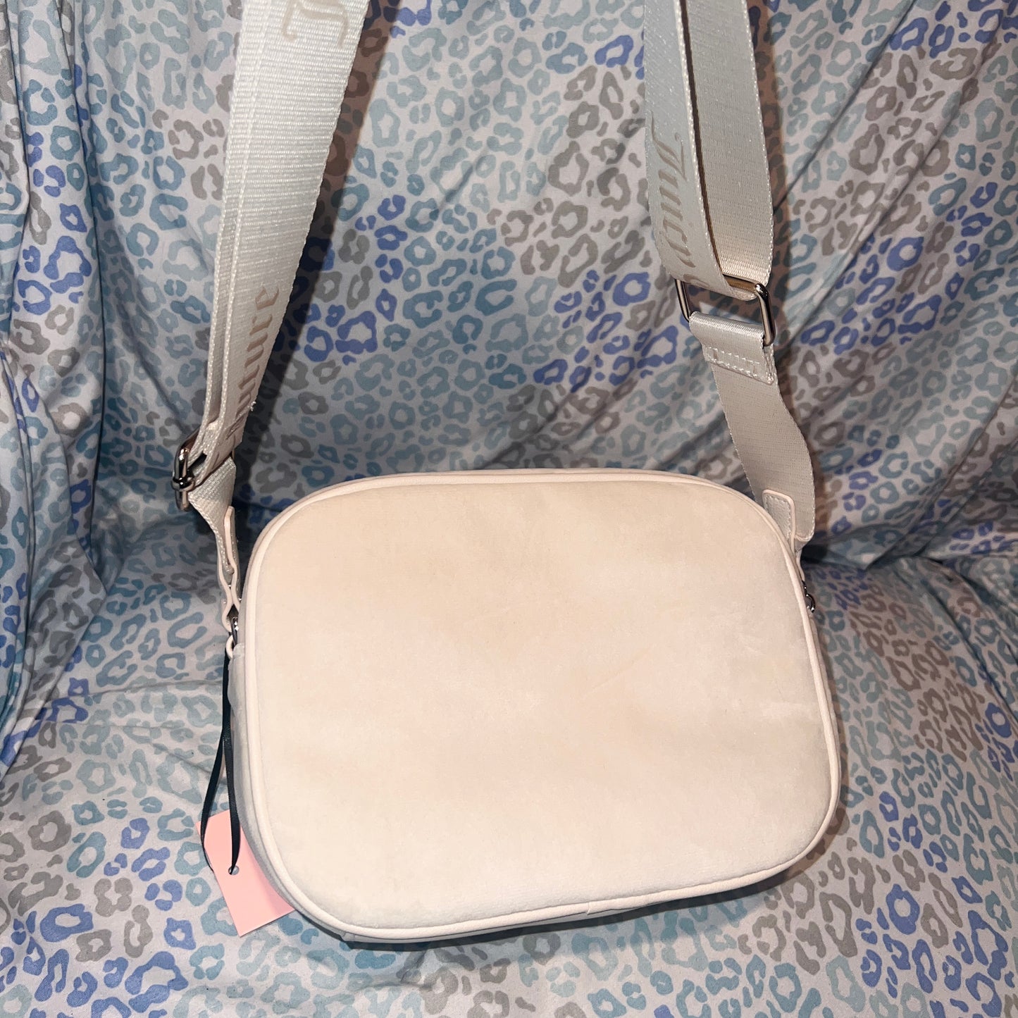 New White Juicy Couture Purse Crossbody Bag Velour Rhinestones