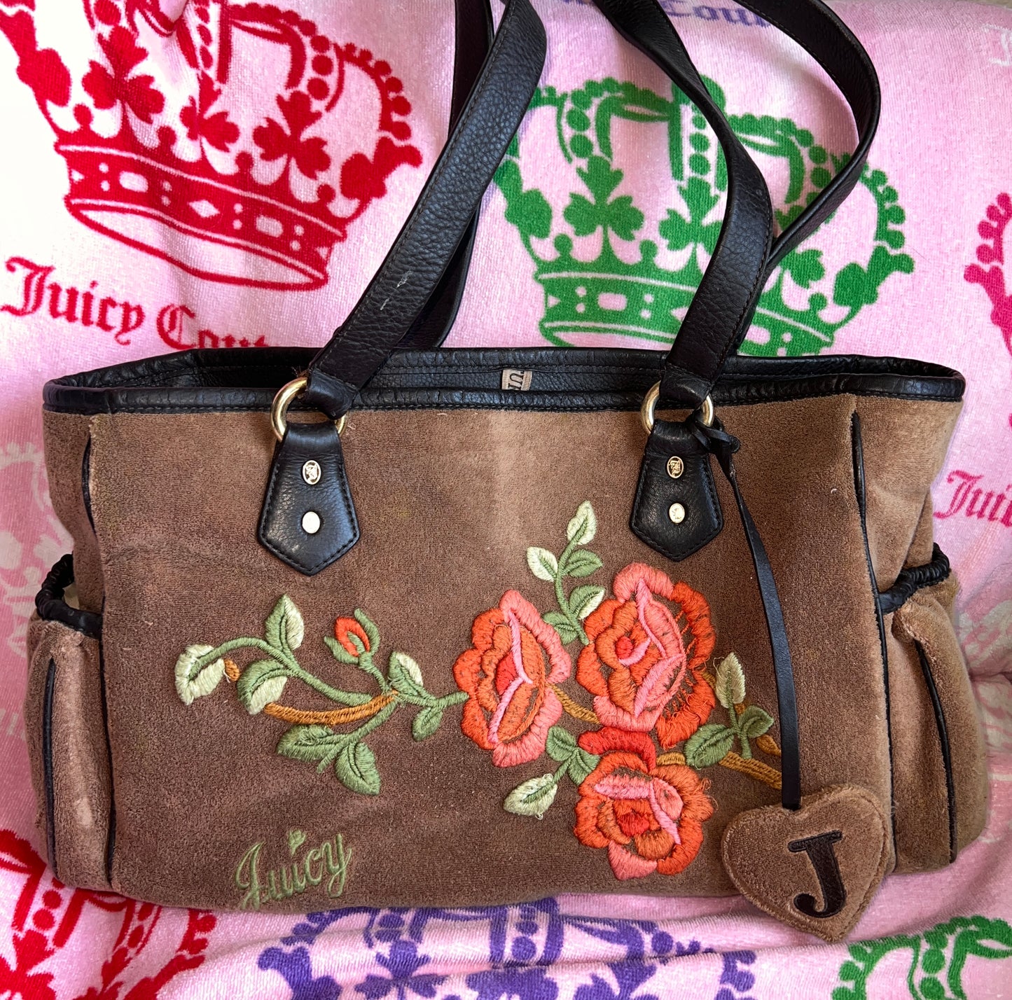 Vintage Brown Juicy Couture Handbag Purse Diaper Tote Baby Bag Y2K Terry Floral