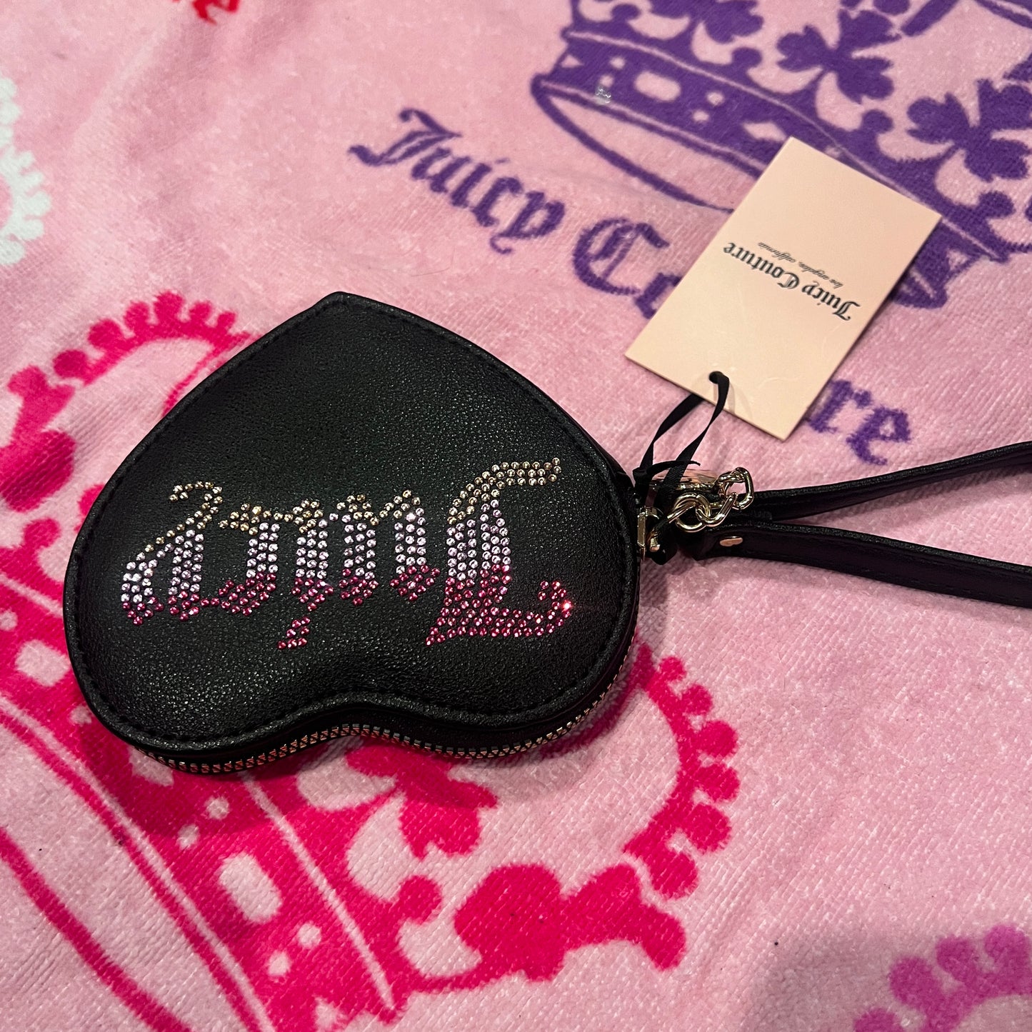 New Black Juicy Couture Heart Wallet Pouch Clutch Zip Around