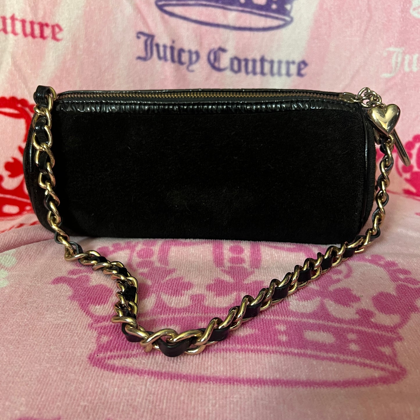 Vintage Black Juicy Couture Barrel Bag Purse Handbag Terry Cloth Y2K Scottie Dog