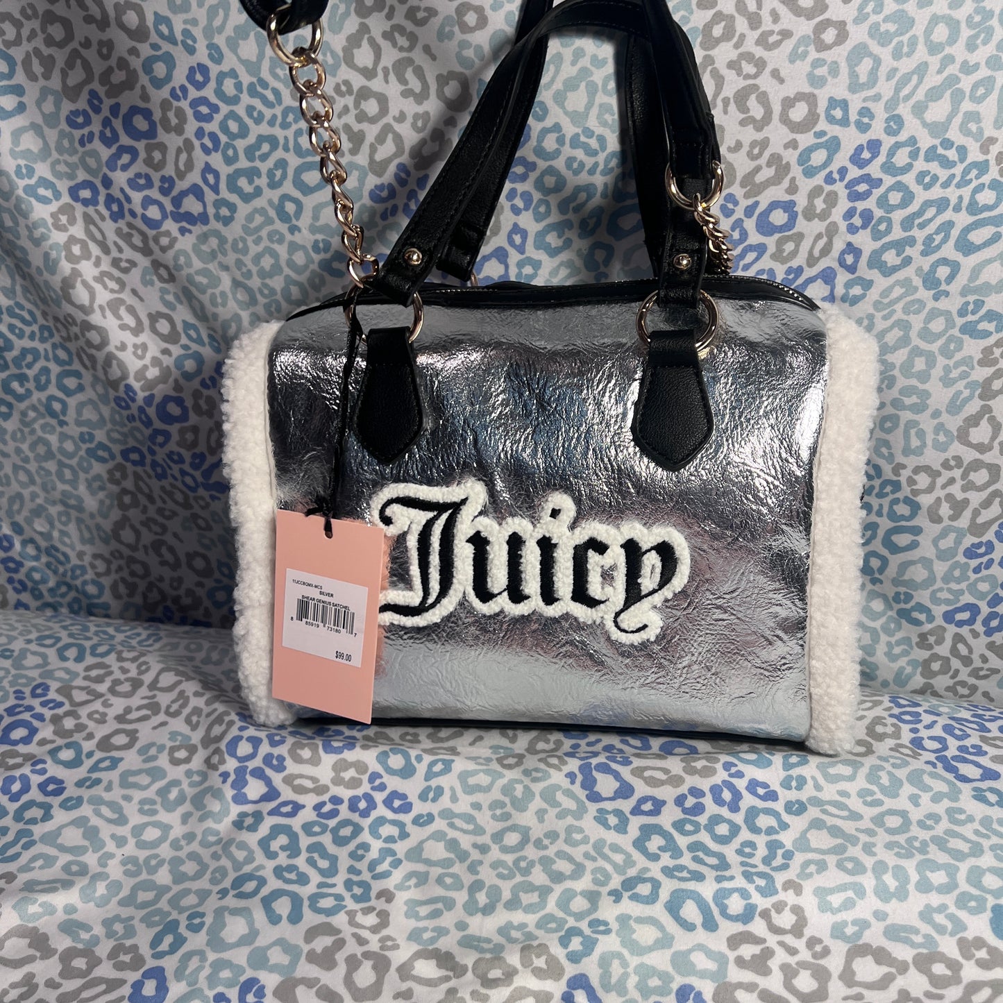 New Silver Juicy Couture Purse Bag Handbag Shear Genius Satchel Sherpa MSRP $99