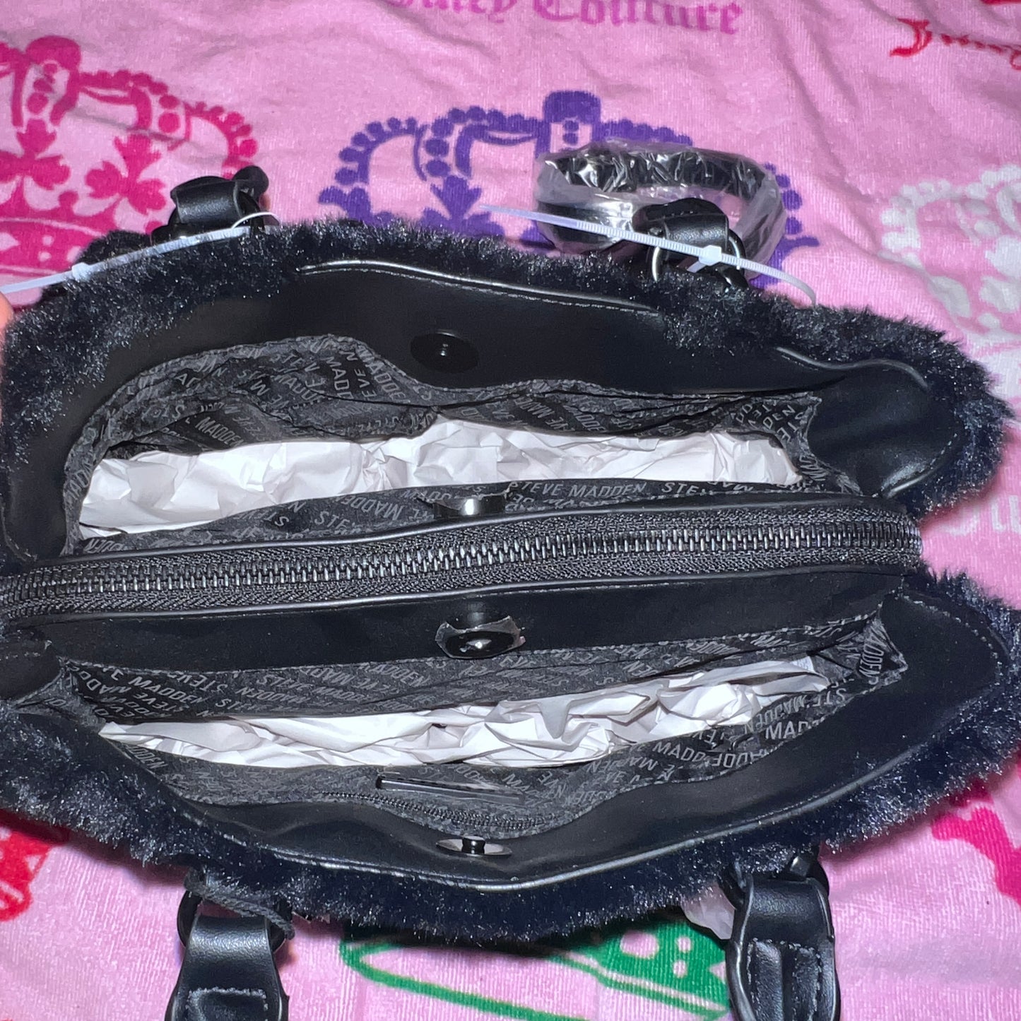 New Faux Fur Black Steve Madden Purse Satchel Bag Handbag MSRP $98 Bmickey