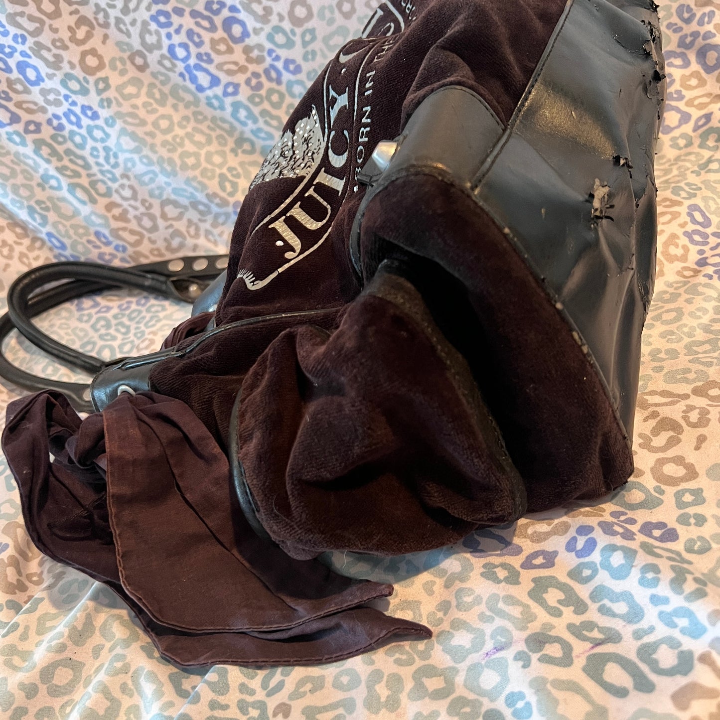 Vintage Black Juicy Couture Purse Daydreamer Tote Bag Scottie Dog Handbag Velour