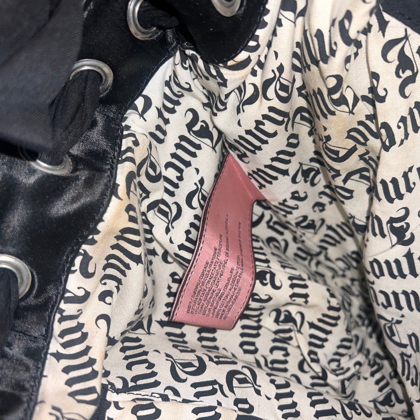 Vintage Black Juicy Couture Purse Tote Bag Handbag Daydreamer Y2K Satin McBling