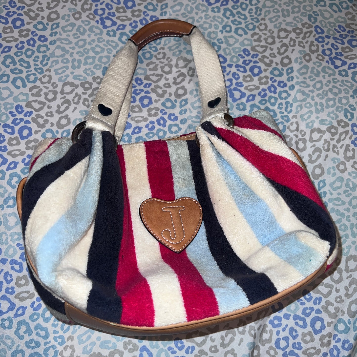 Vintage Striped Juicy Couture Purse Handbag Satchel Bag Nautical Terry Cloth Y2K