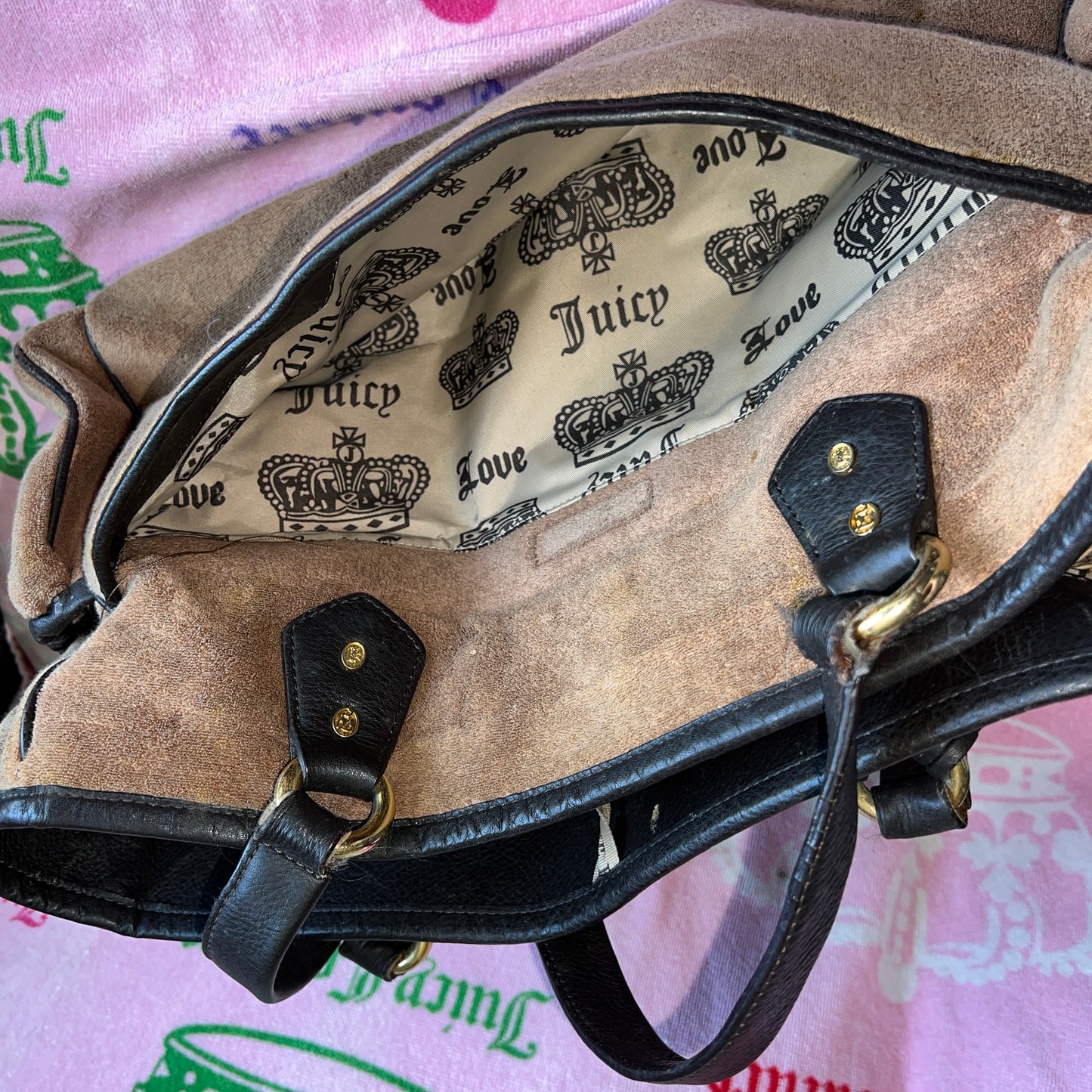 Vintage Brown Juicy Couture Handbag Purse Diaper Tote Baby Bag Y2K Terry Floral