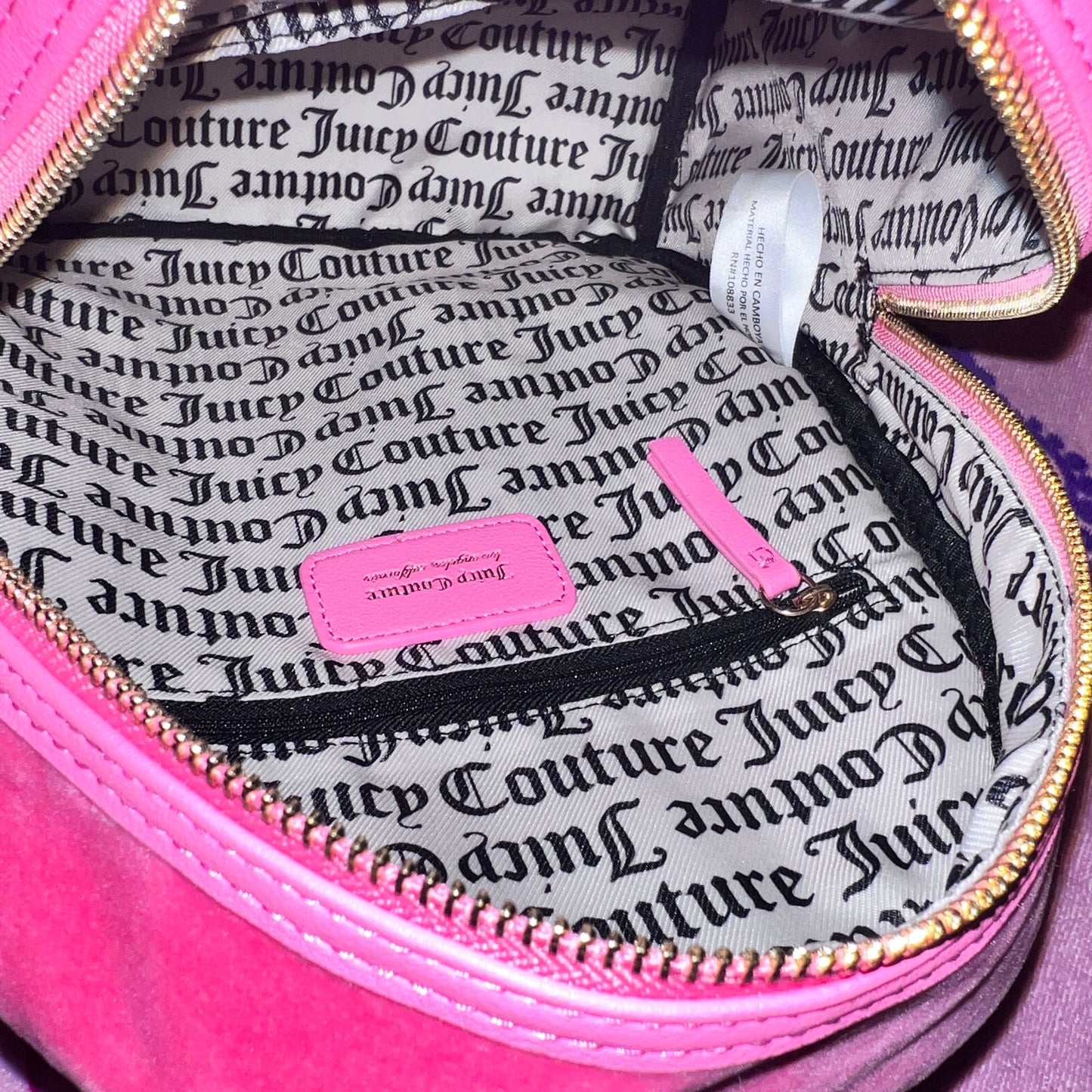 New Pink Juicy Couture Backpack + Bag Charm NWT Purse Bag Velvet MSRP $99