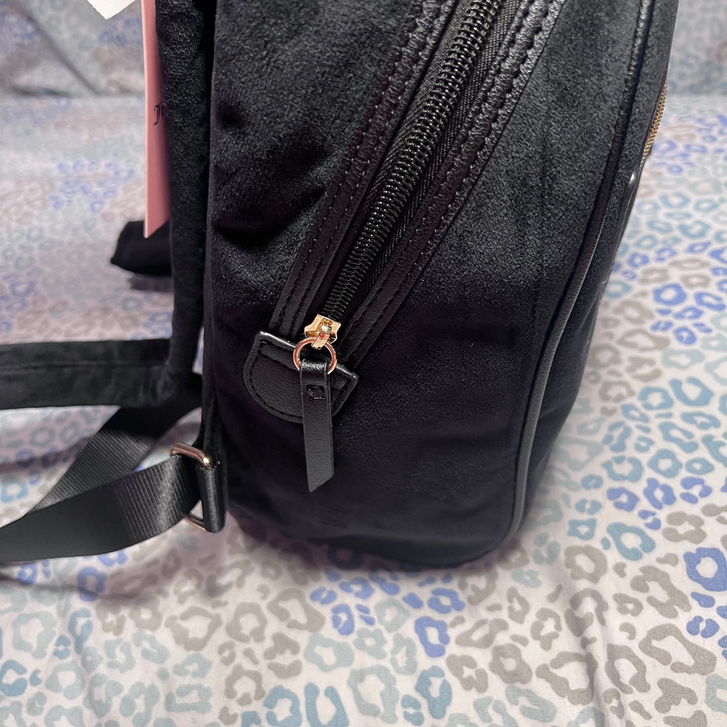 New Black Juicy Couture Backpack Purse Bag Velour