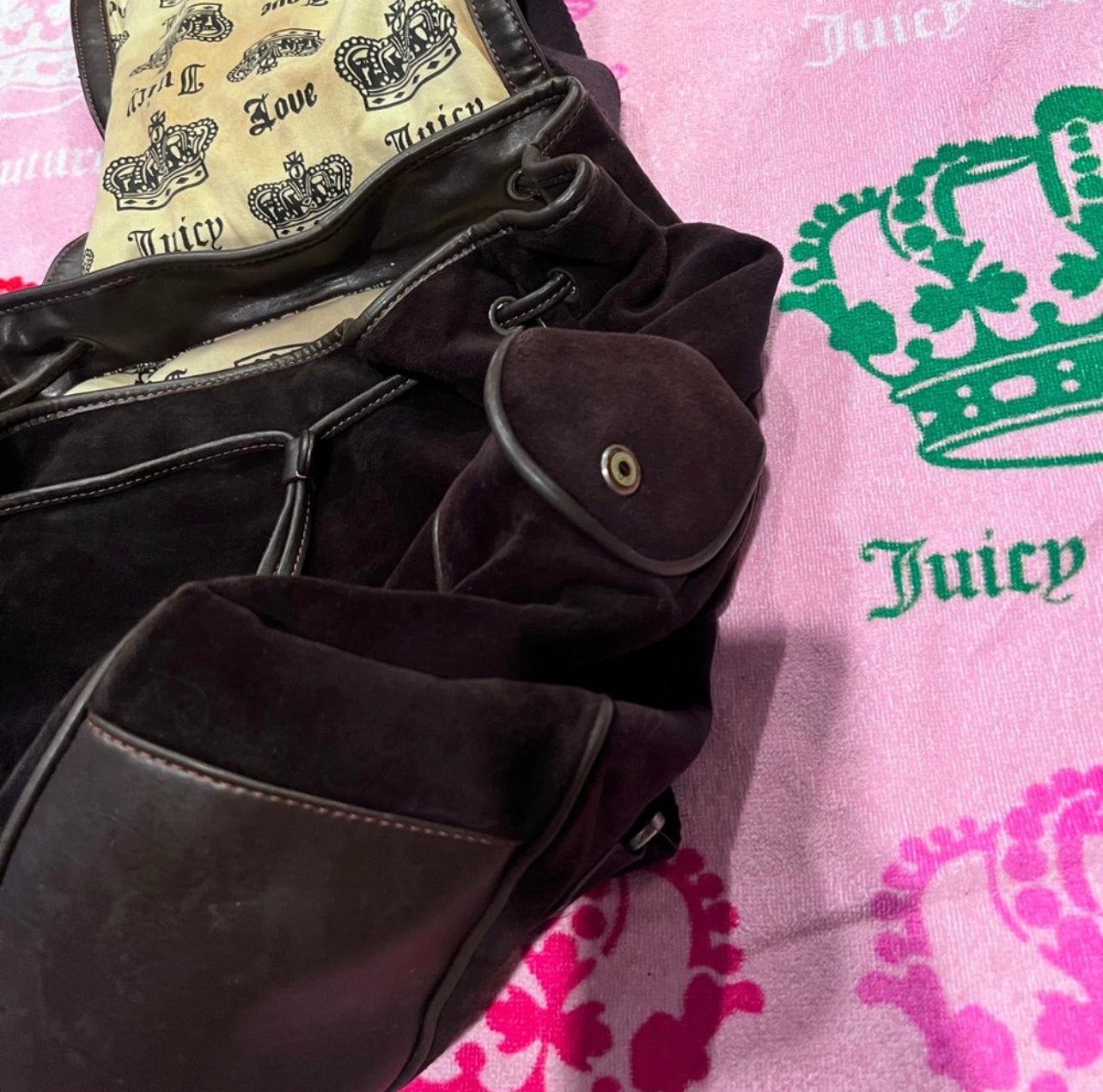 Vintage Black Juicy Couture Backpack Purse Bag Velour Juicy Couture University