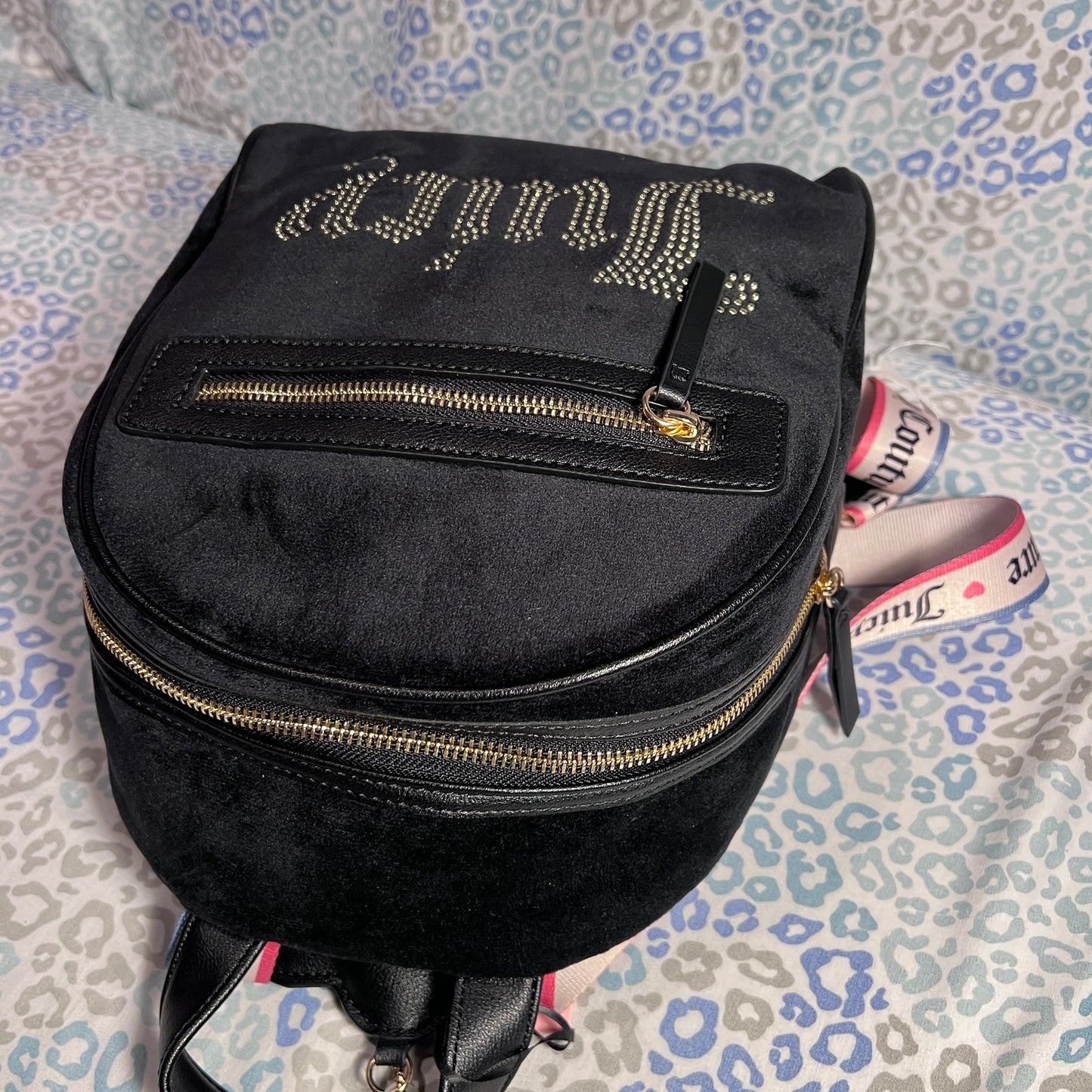 New Black Juicy Couture Backpack + Bag Charm NWT Purse Bag Velvet MSRP $99