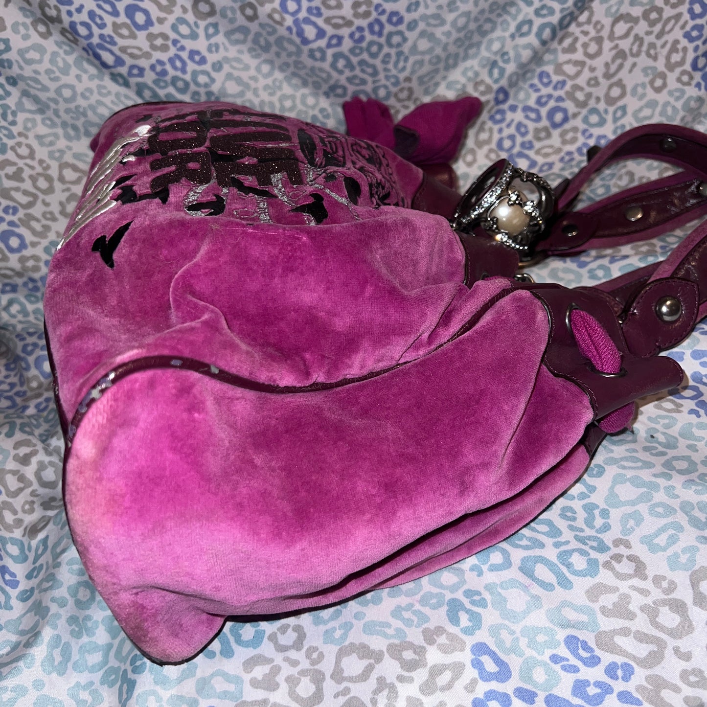 Vintage Purple Juicy Couture Purse Daydreamer Velvet Tote Bag Live for Juicy Y2K
