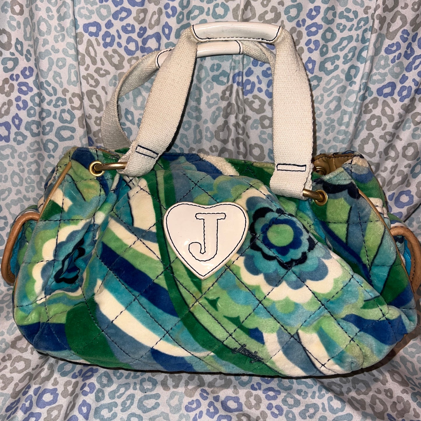 Vintage Blue Juicy Couture Purse Handbag Shoulder Bag Velvet Paisley Y2K Mcbling