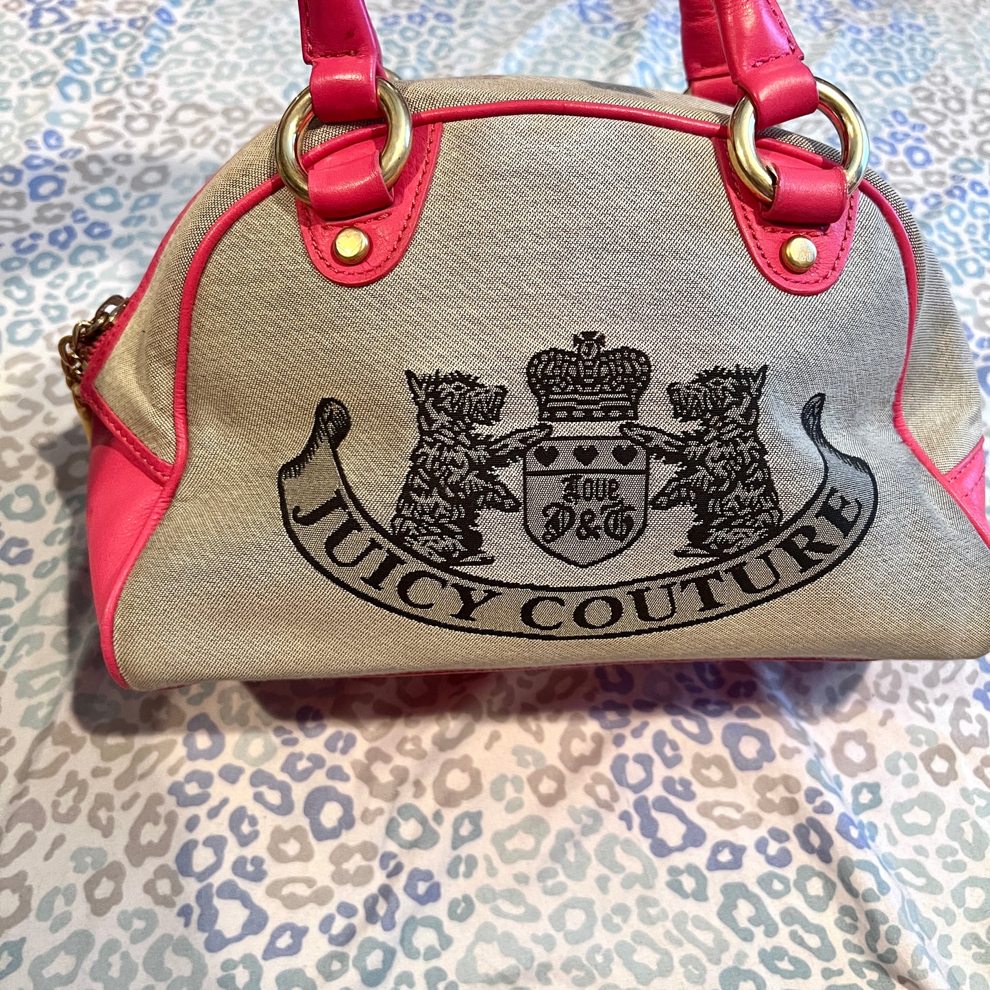 Vintage Pink Grey Juicy Couture Bowler Bag Handbag Purse Satchel Scottie Dog Y2K