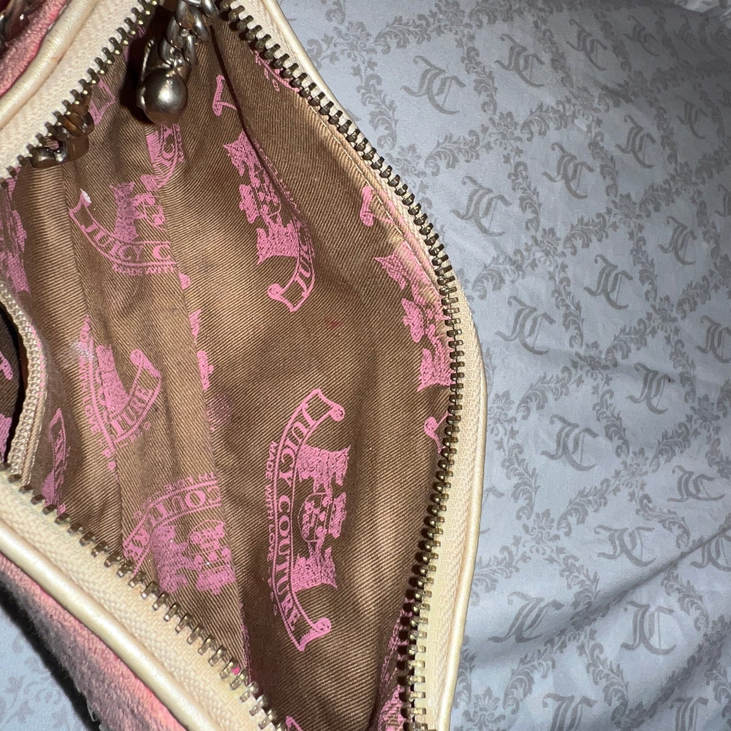 Vintage Gold Salmon Pink Juicy Couture Purse Bag Clutch Handbag Y2K Terry Cloth