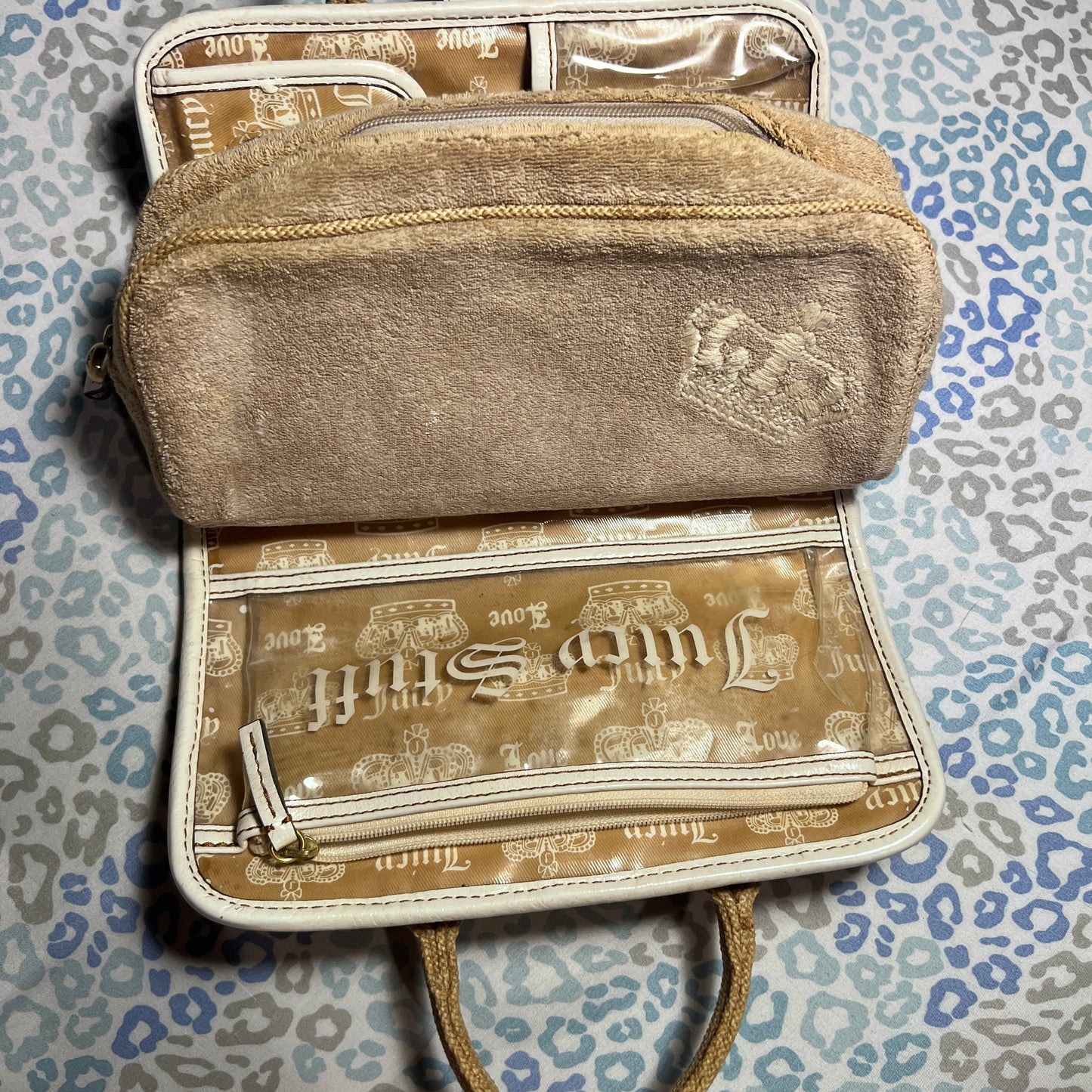 Vintage Tan Juicy Couture Makeup Bag Cosmetic Travel Case Y2K Terry Cloth