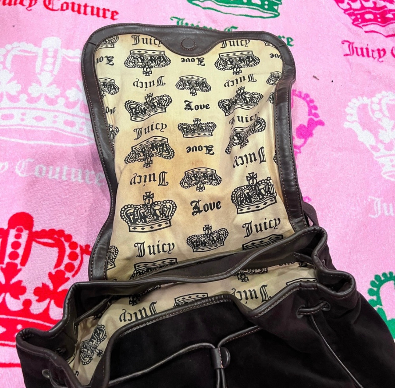 Vintage Black Juicy Couture Backpack Purse Bag Velour Juicy Couture University