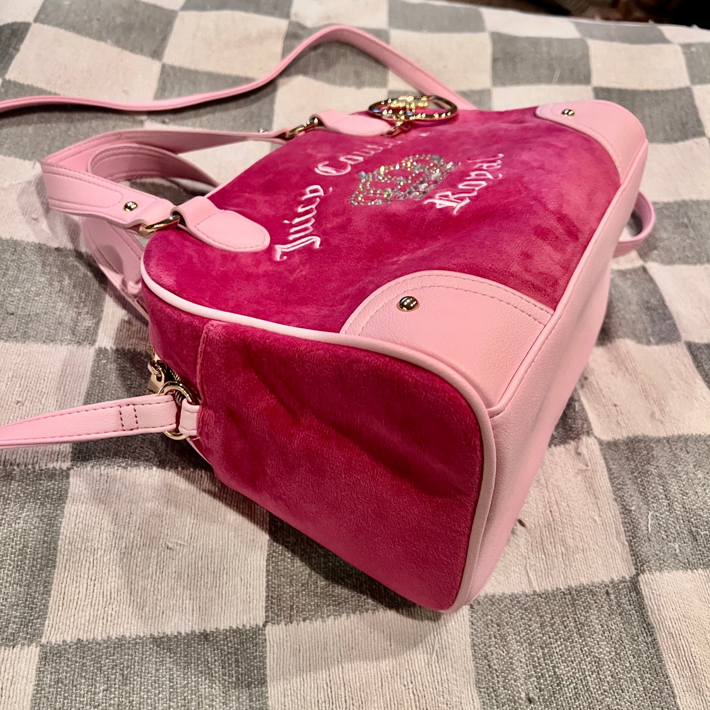 New Pink Juicy Couture Purse Bowler Satchel Bag Velour Vintage Y2K Juicy Royal